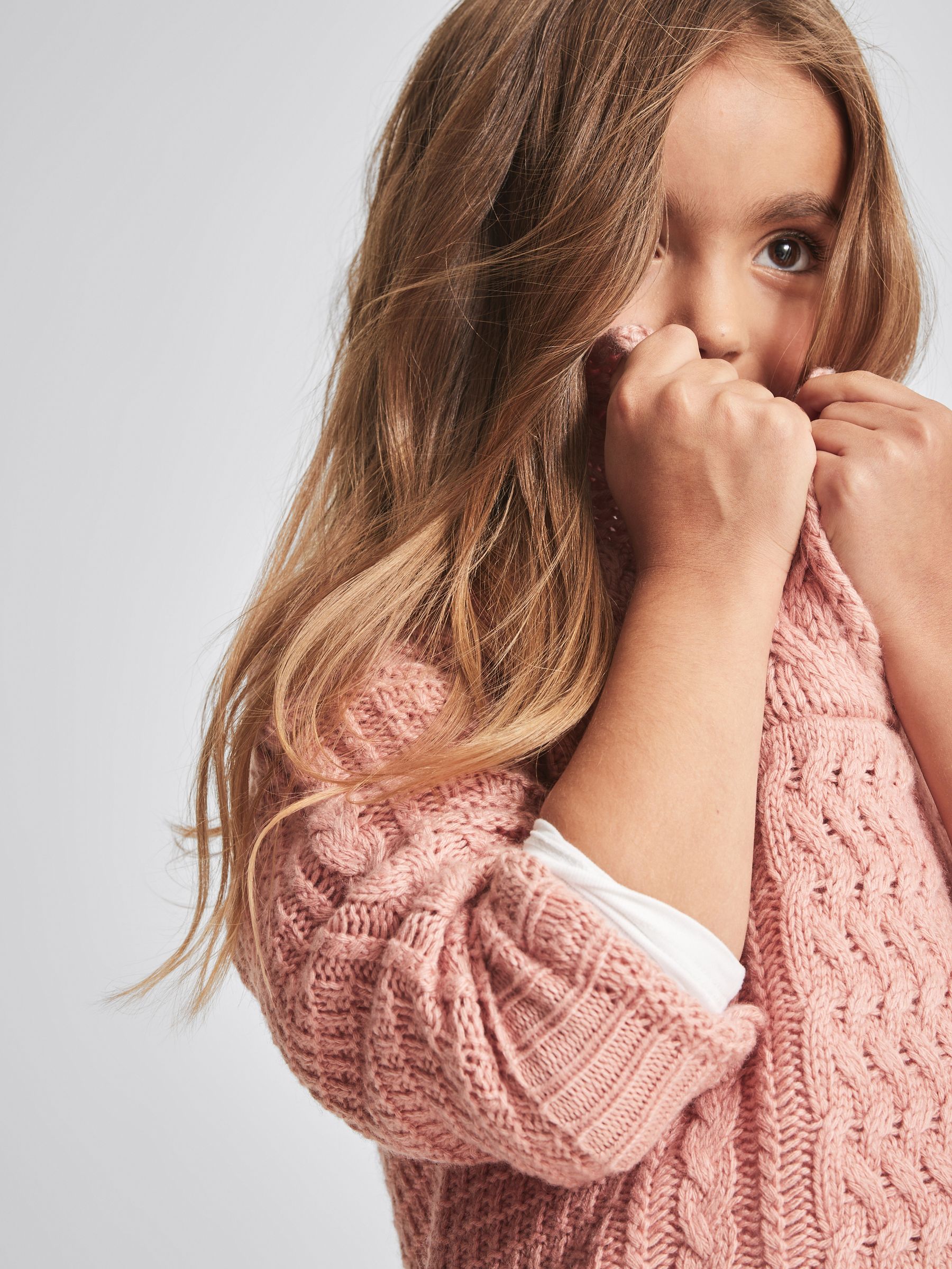 Cable Knit Cashmere Mix Jumper in Pink - Image 3 of 6
