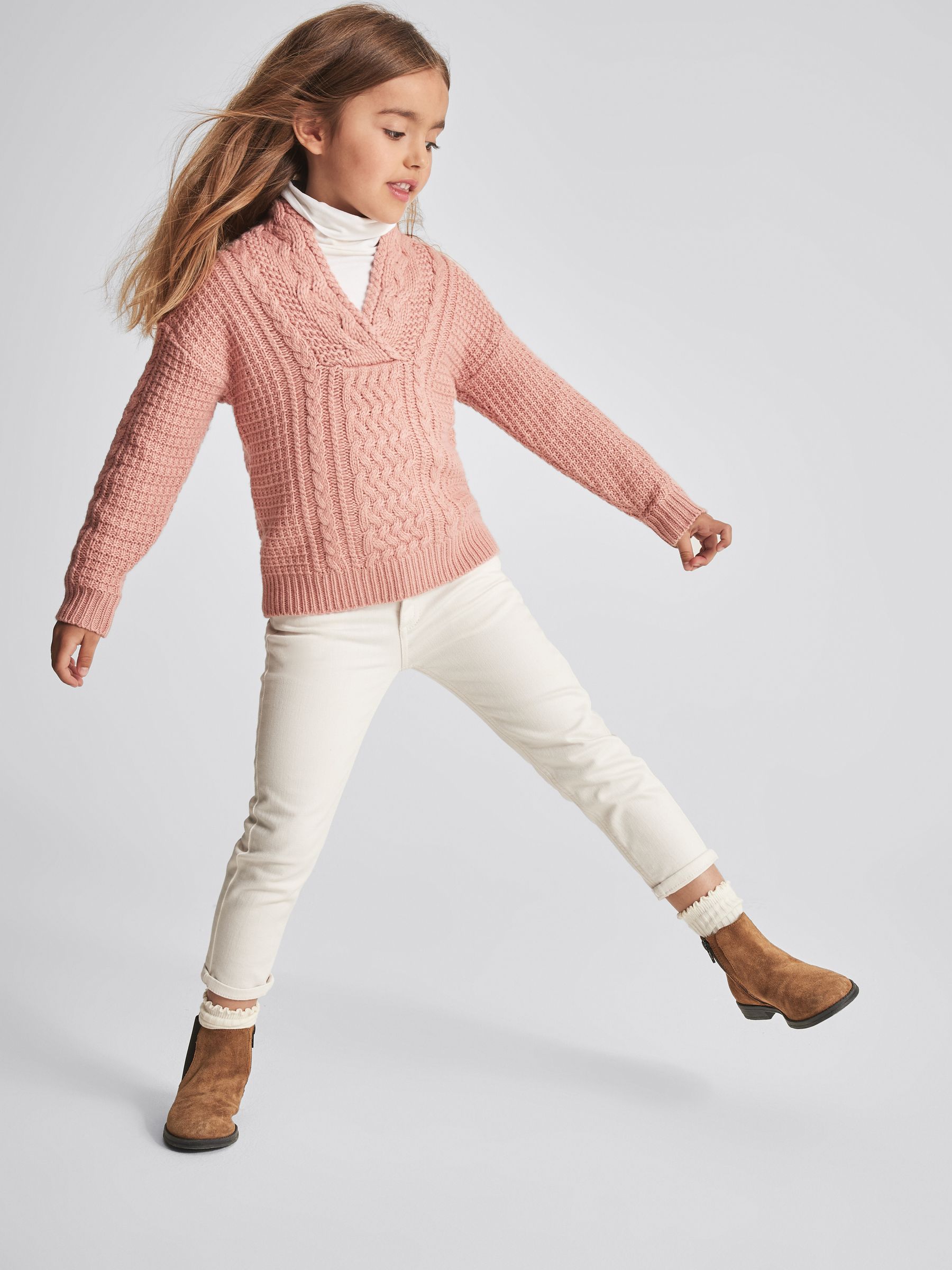 Cable Knit Cashmere Mix Jumper in Pink - Image 4 of 6