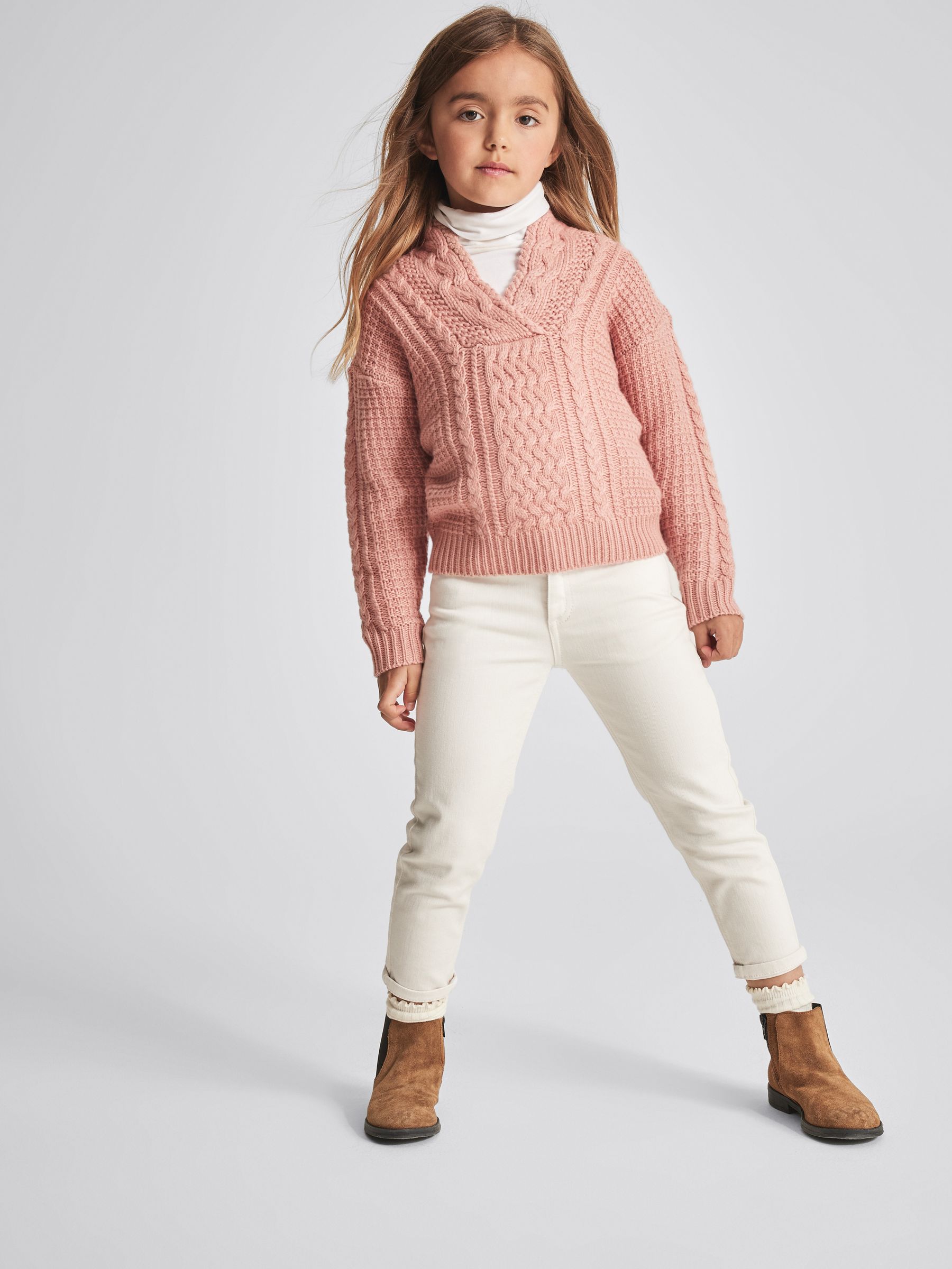 Cable Knit Cashmere Mix Jumper in Pink - Image 6 of 6