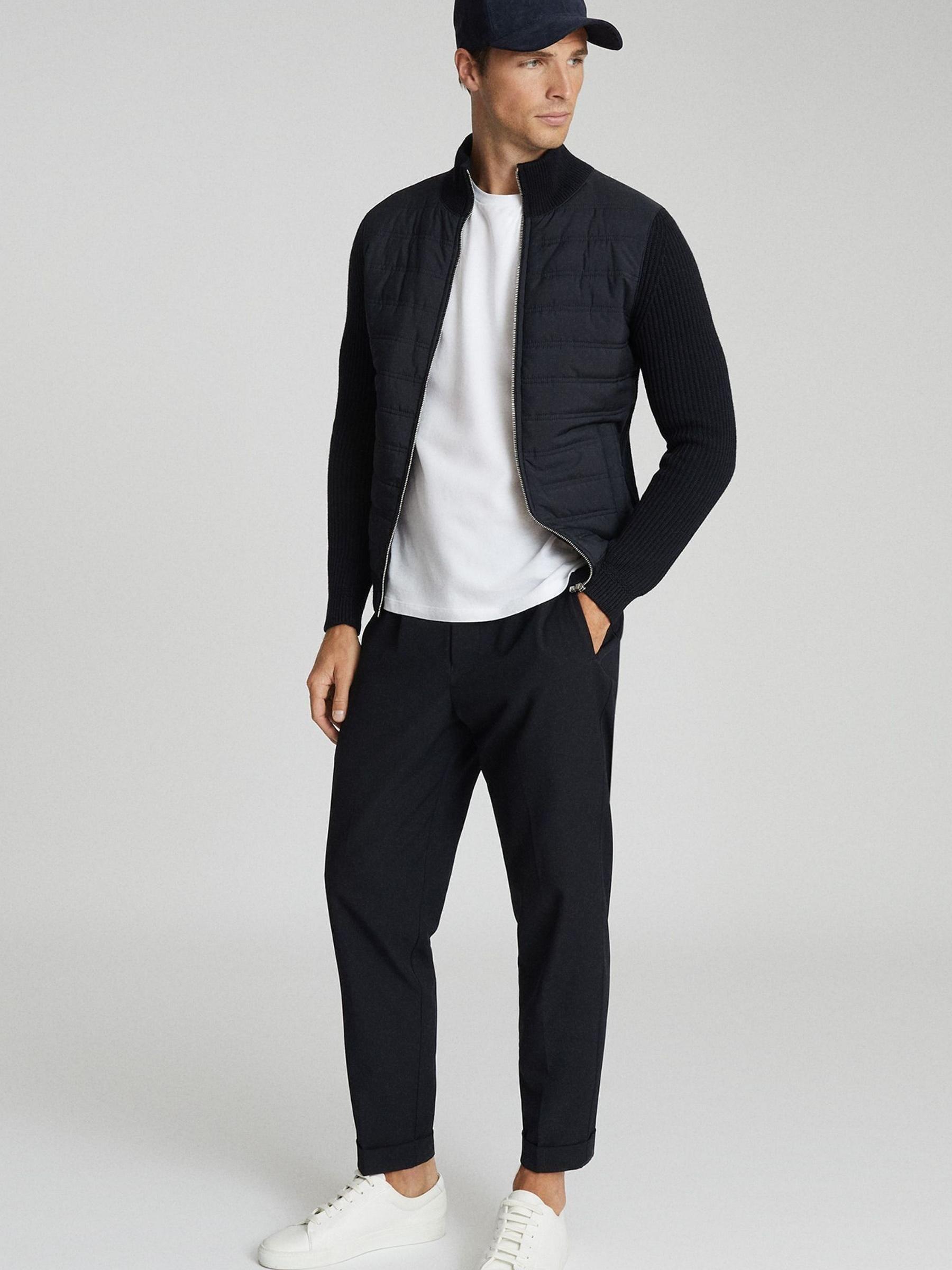 Hybrid Zip Through Quilted Jumper in Navy - Image 1 of 4