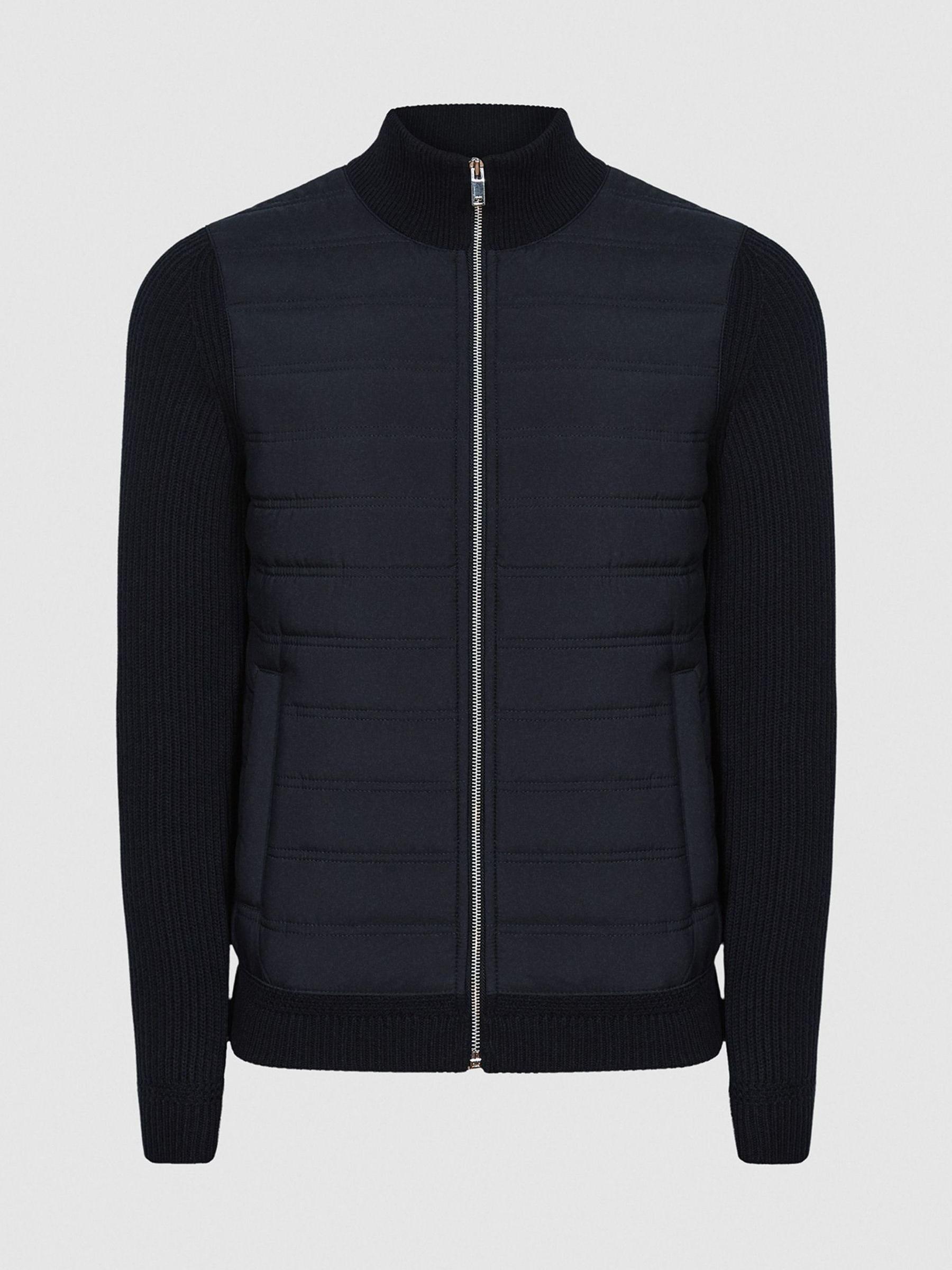 Hybrid Zip Through Quilted Jumper in Navy - Image 2 of 4