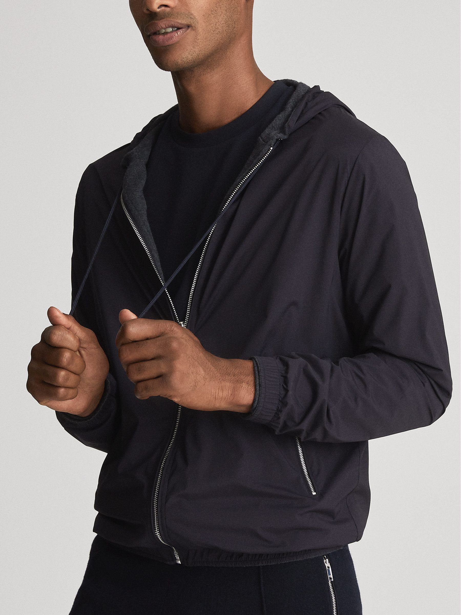Hybrid Reversible Hooded Jacket in Navy/Charcoal - Image 4 of 6