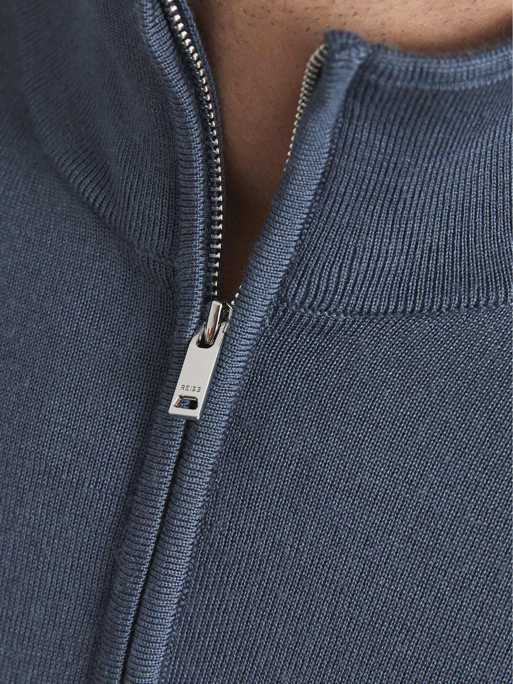 Merino Wool Zip Neck Jumper in Steel Blue - Image 4 of 7