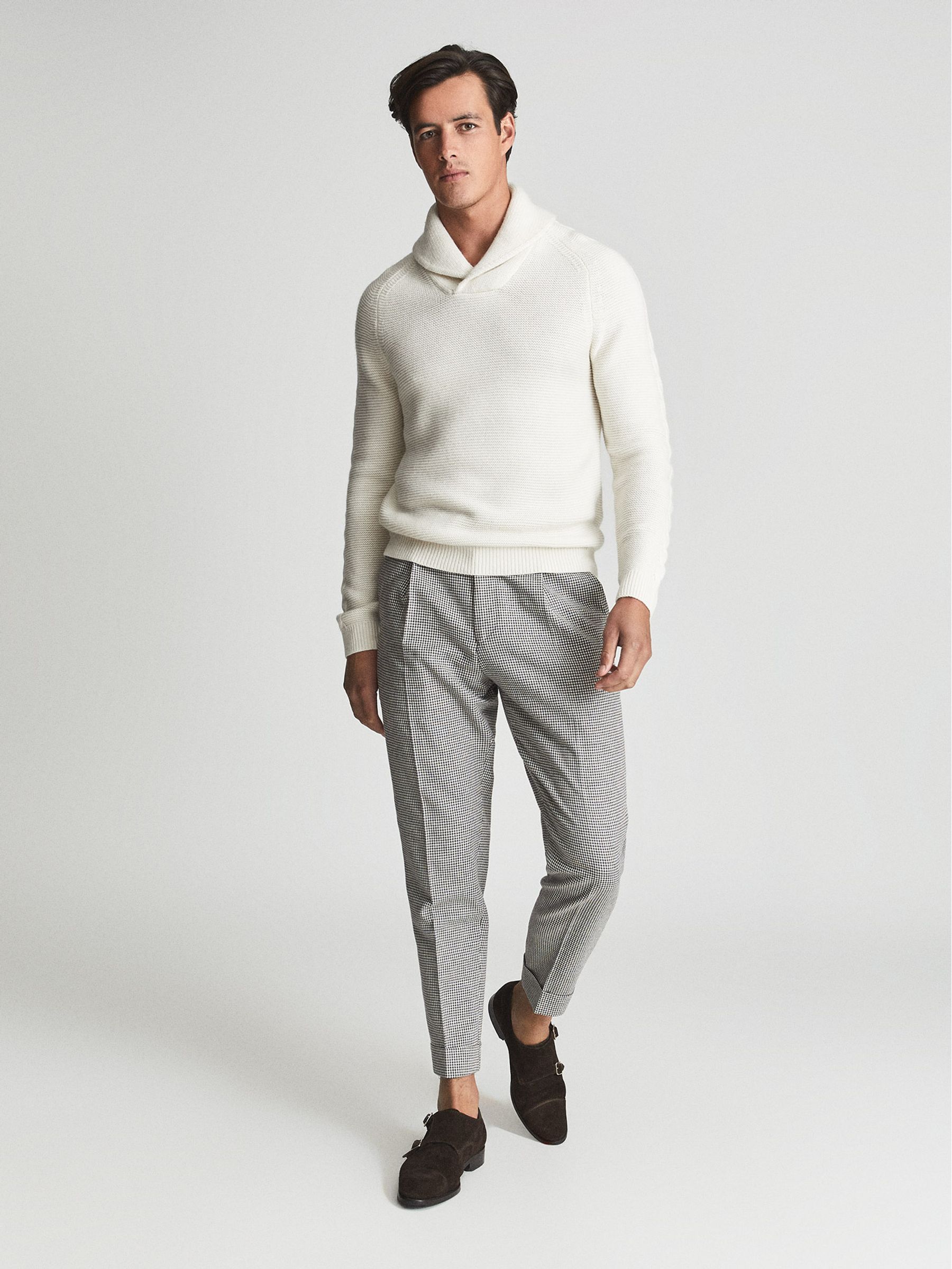 Shawl Collar Cable Knit Jumper in Ecru - Image 1 of 5