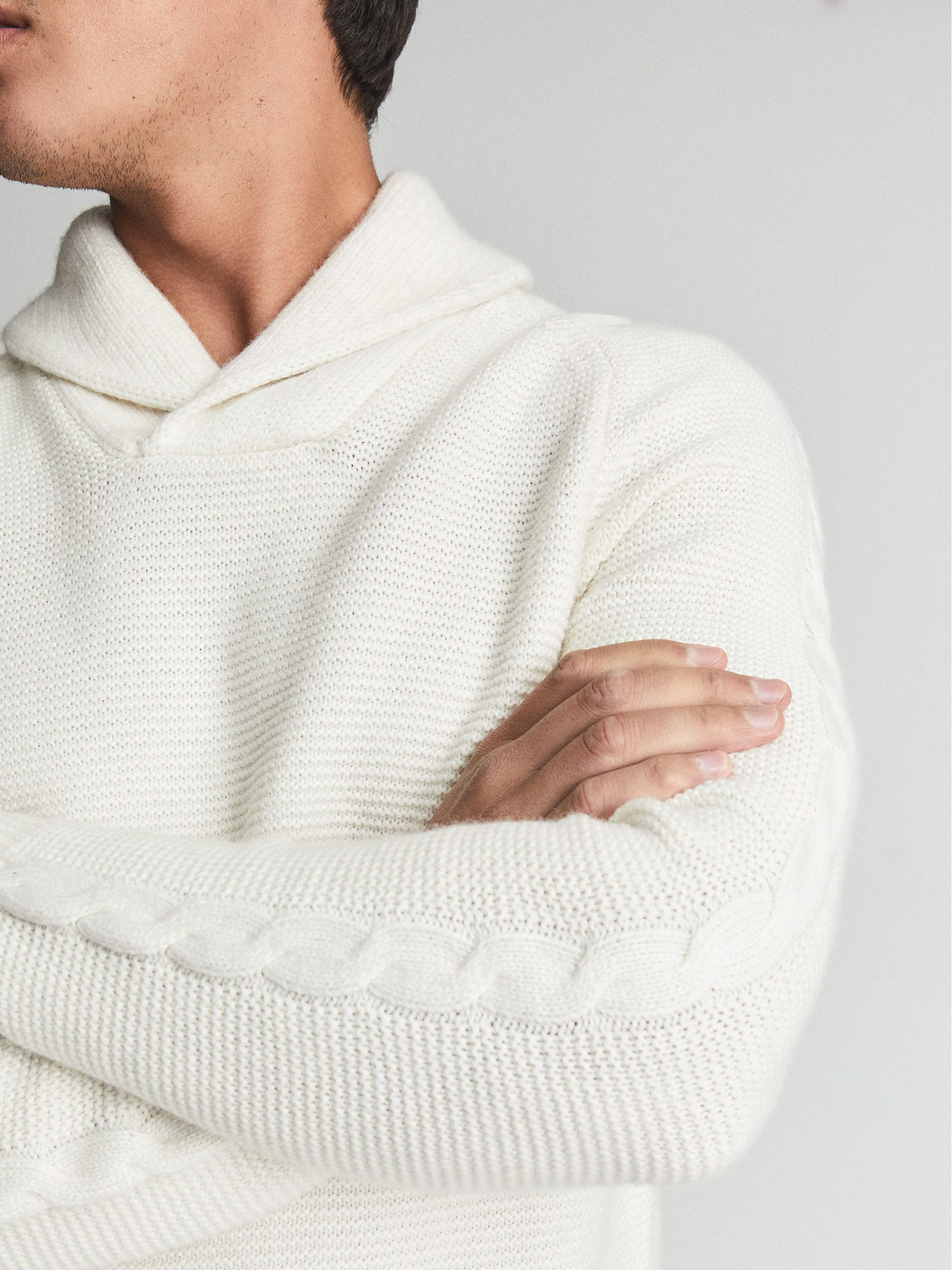 Shawl Collar Cable Knit Jumper in Ecru - Image 3 of 5