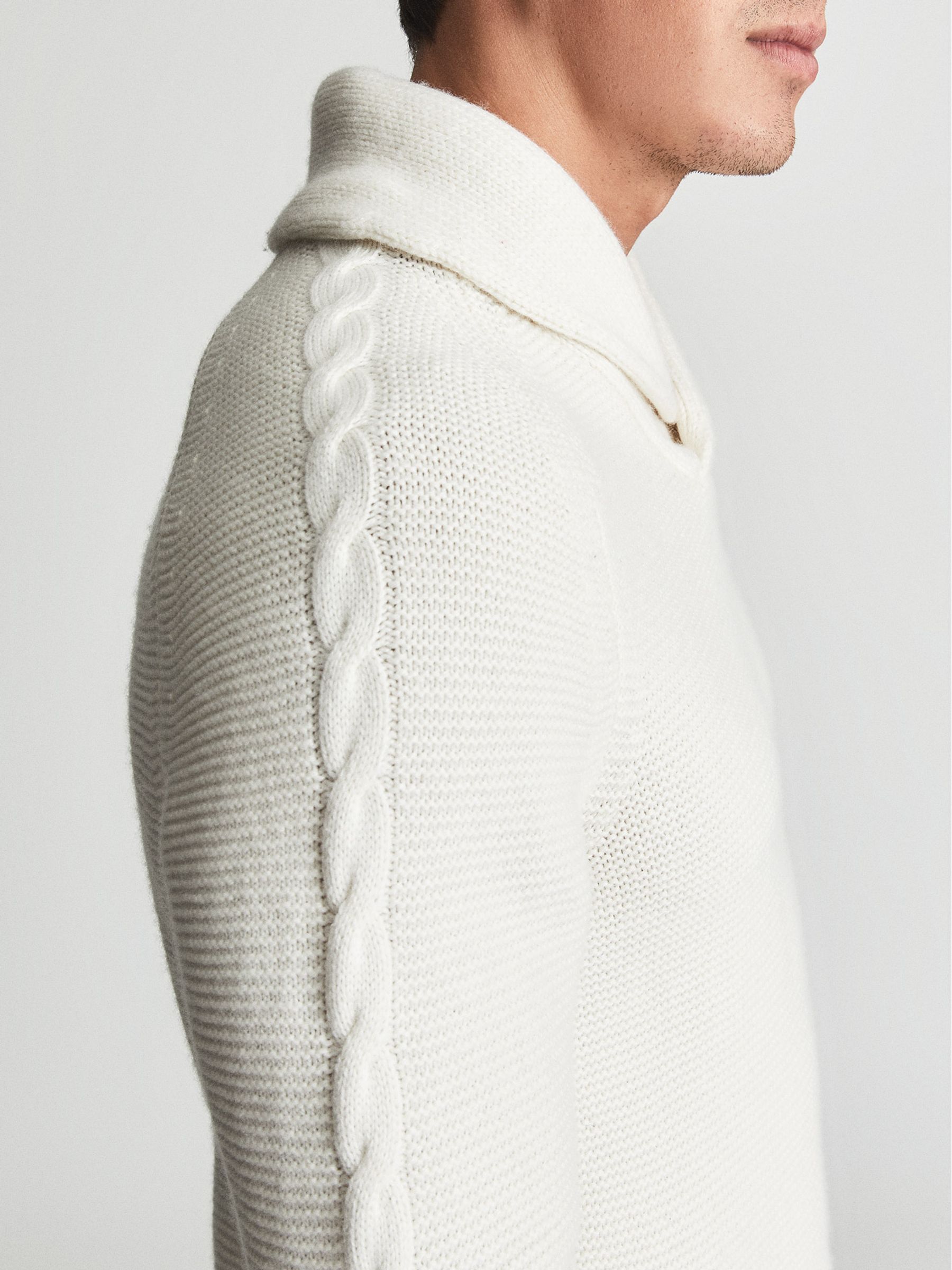 Shawl Collar Cable Knit Jumper in Ecru - Image 4 of 5