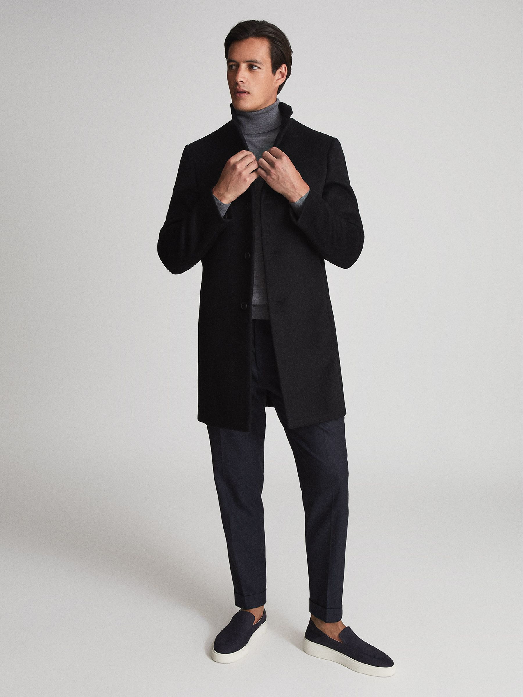 Wool-blend Epsom Overcoat in Black - Image 1 of 4