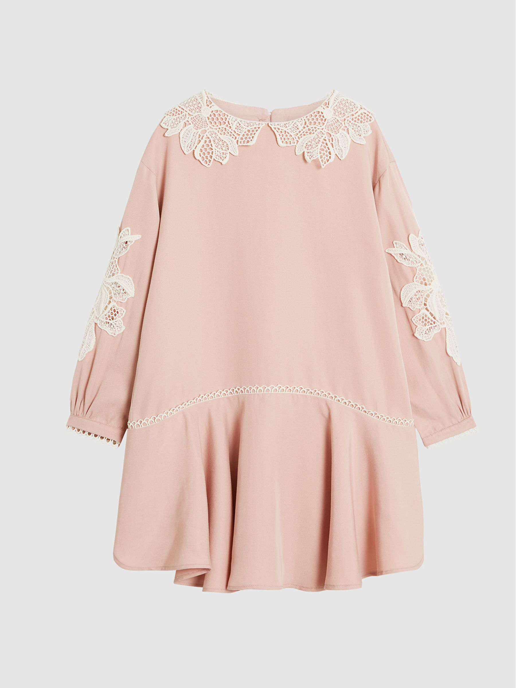 Lace Trim Mini Dress in Pink - Image 2 of 6 Lace Trim Mini Dress in Pink - Image 2 of 6