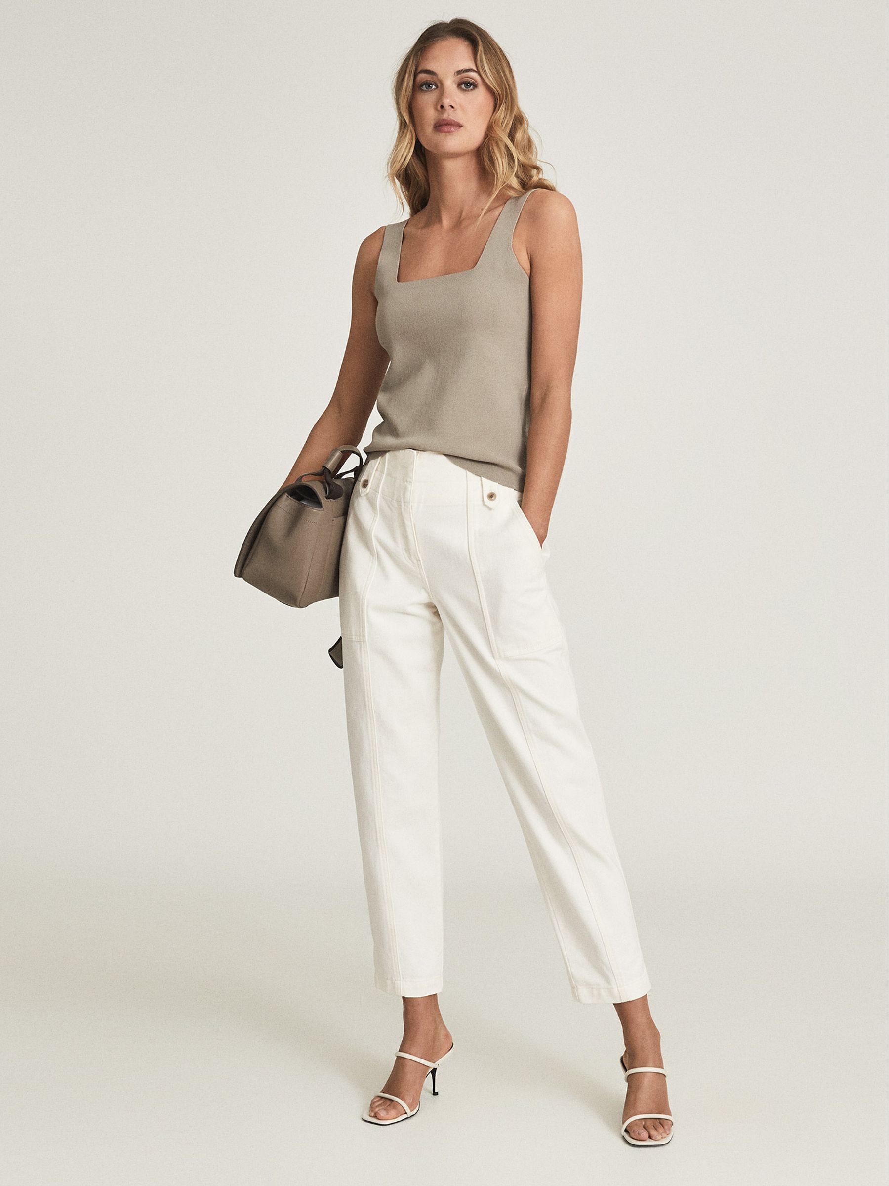 Square Neck Jersey Top in Sage - Image 1 of 2