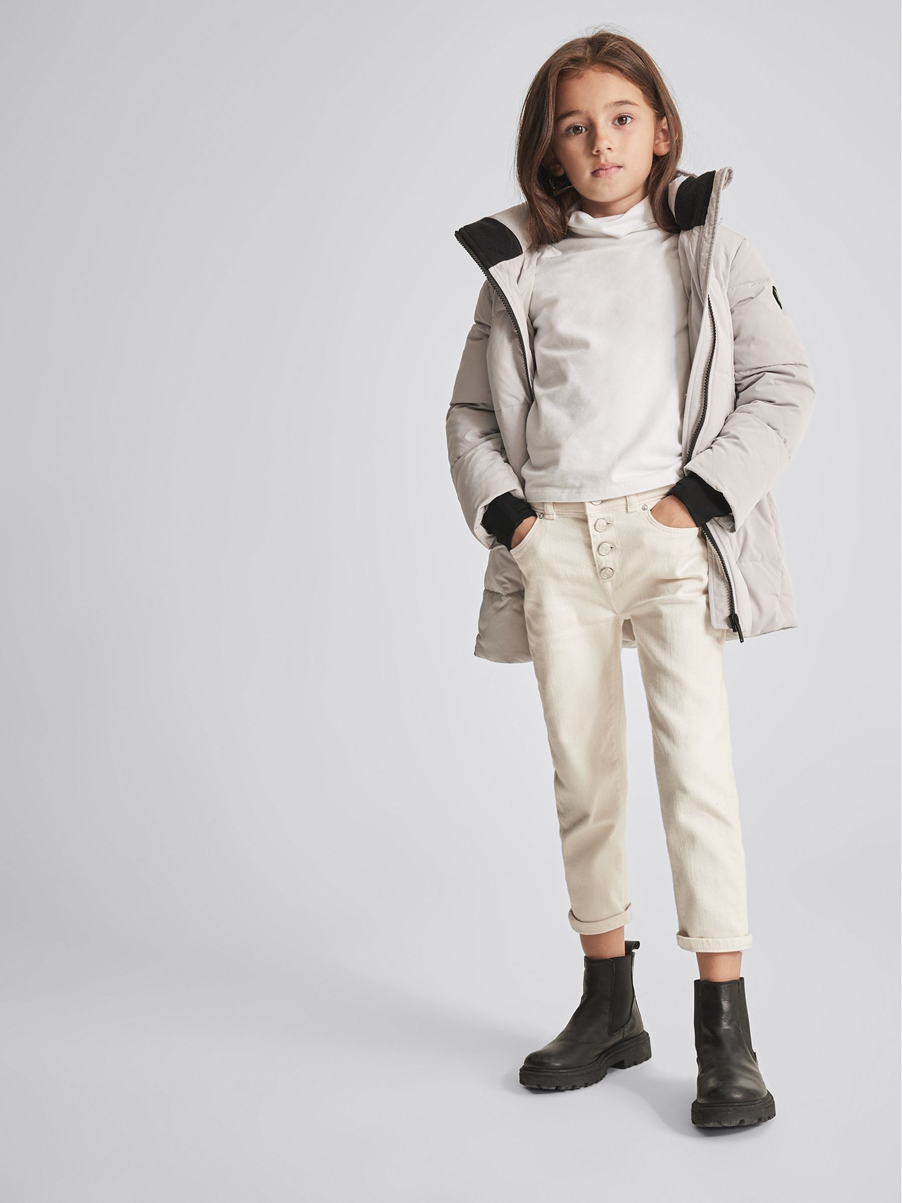 Hooded Puffer Jacket in Silver - 圖片 1/7