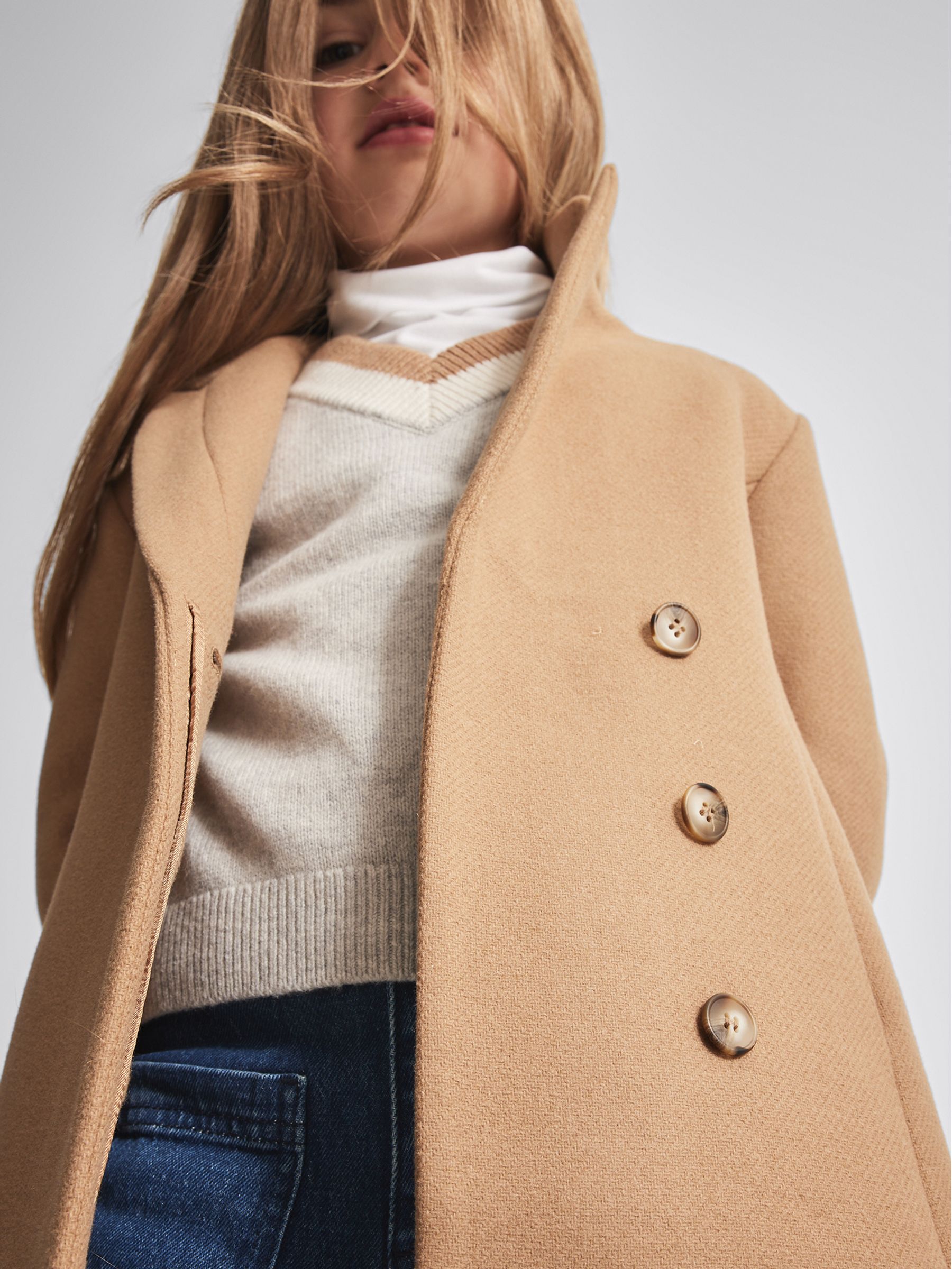 Tailored Wool Blend Coat in Camel - Image 3 of 6