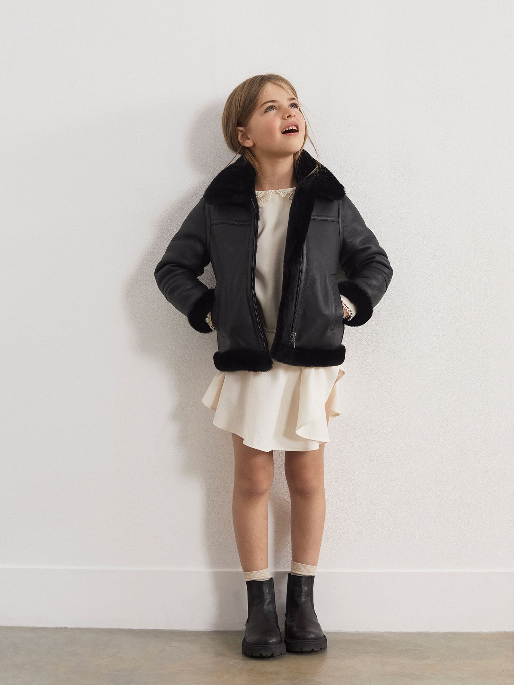 Reversible Shearling Aviator Jacket in Black - Image 1 of 7