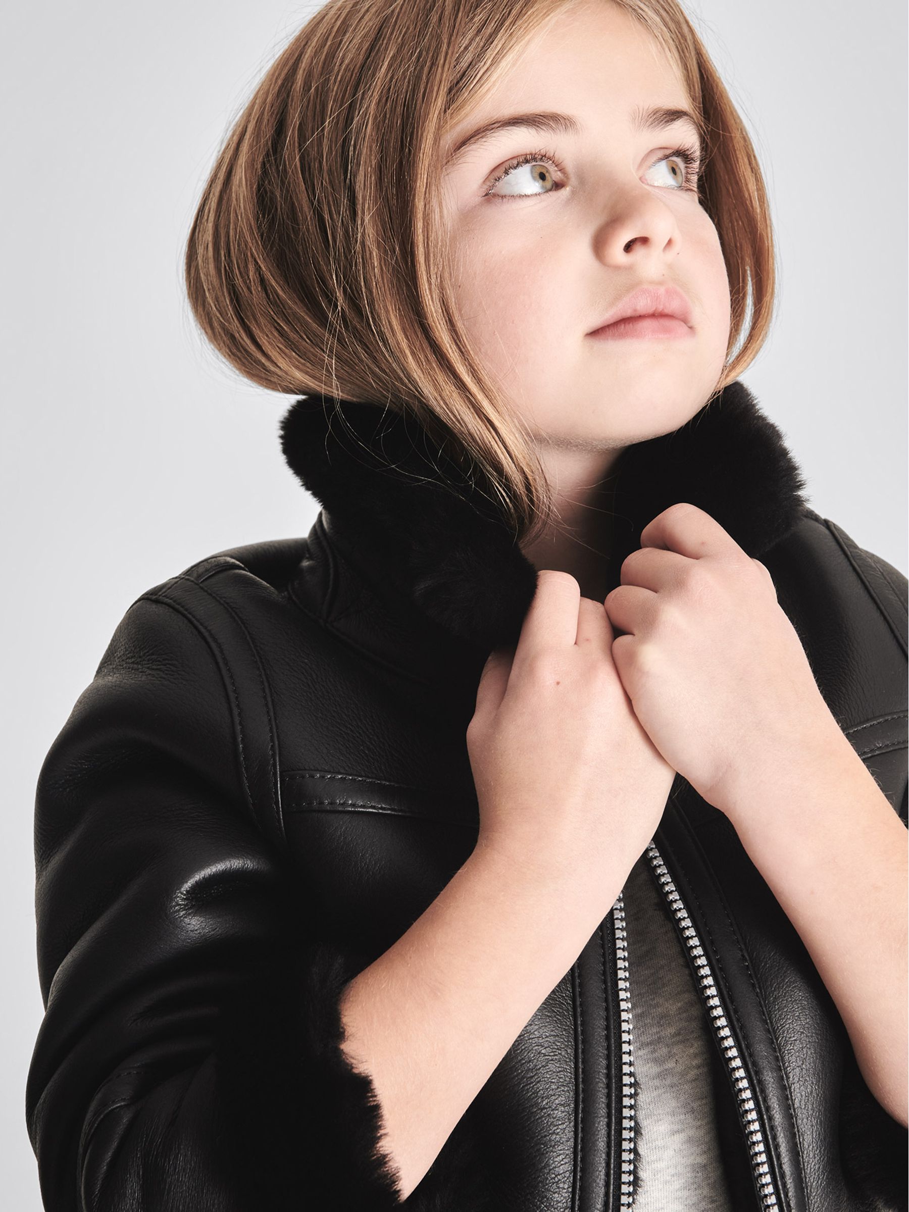 Reversible Shearling Aviator Jacket in Black - Image 3 of 7