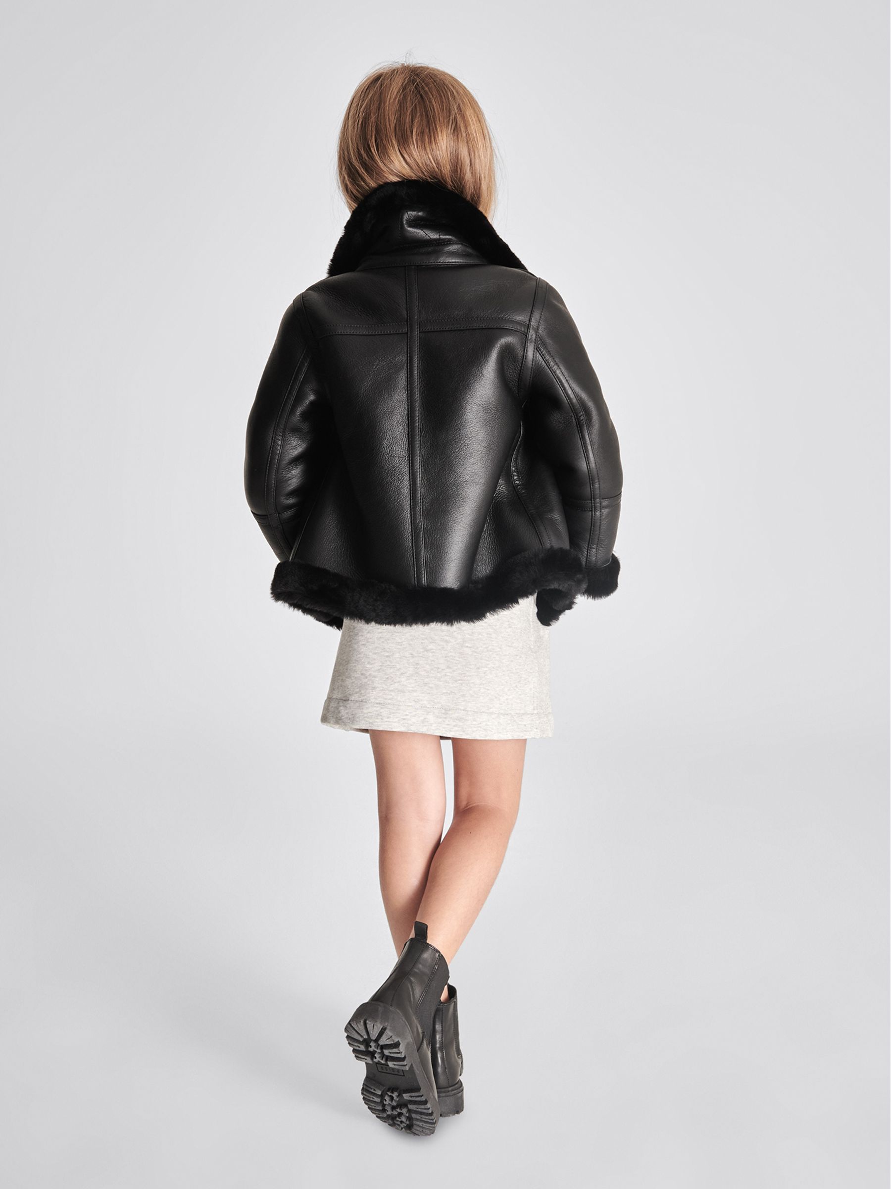 Reversible Shearling Aviator Jacket in Black - Image 5 of 7
