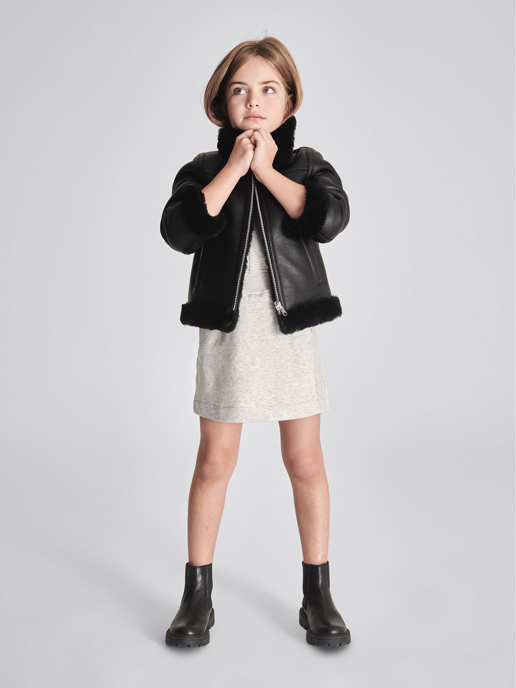 Reversible Shearling Aviator Jacket in Black - Image 7 of 7