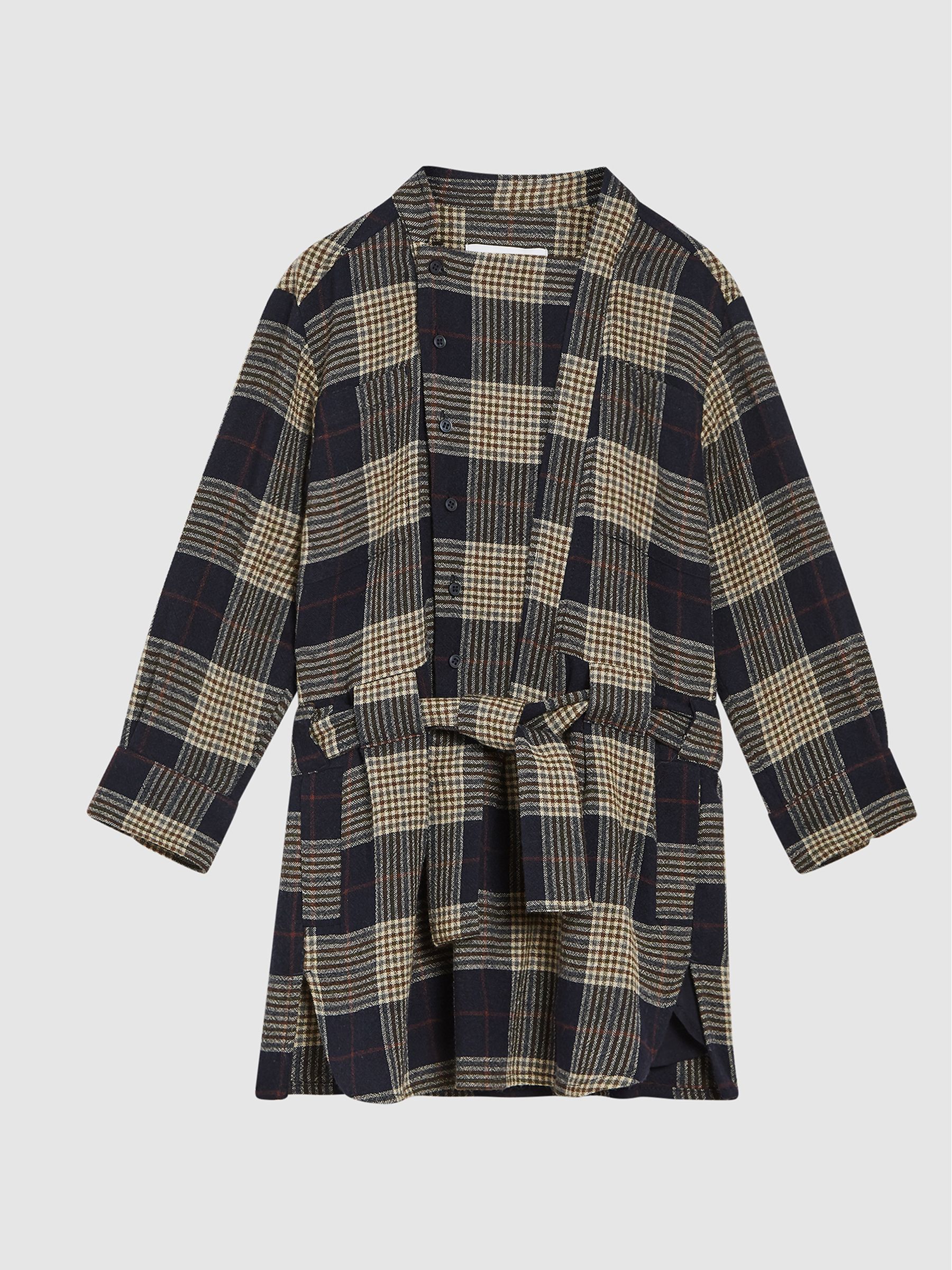 Checked Wool Blend Dress in Navy - Image 2 of 6