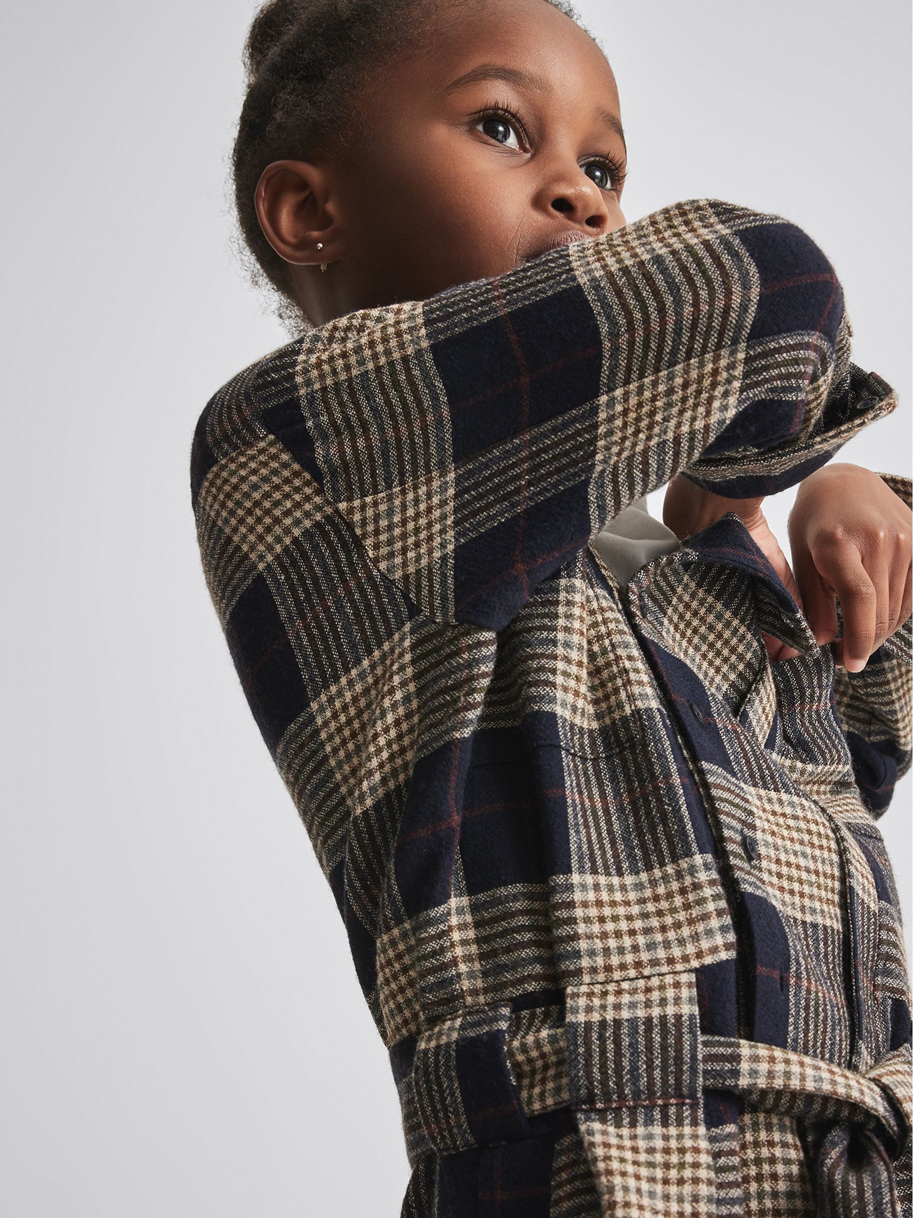 Checked Wool Blend Dress in Navy - Image 3 of 6