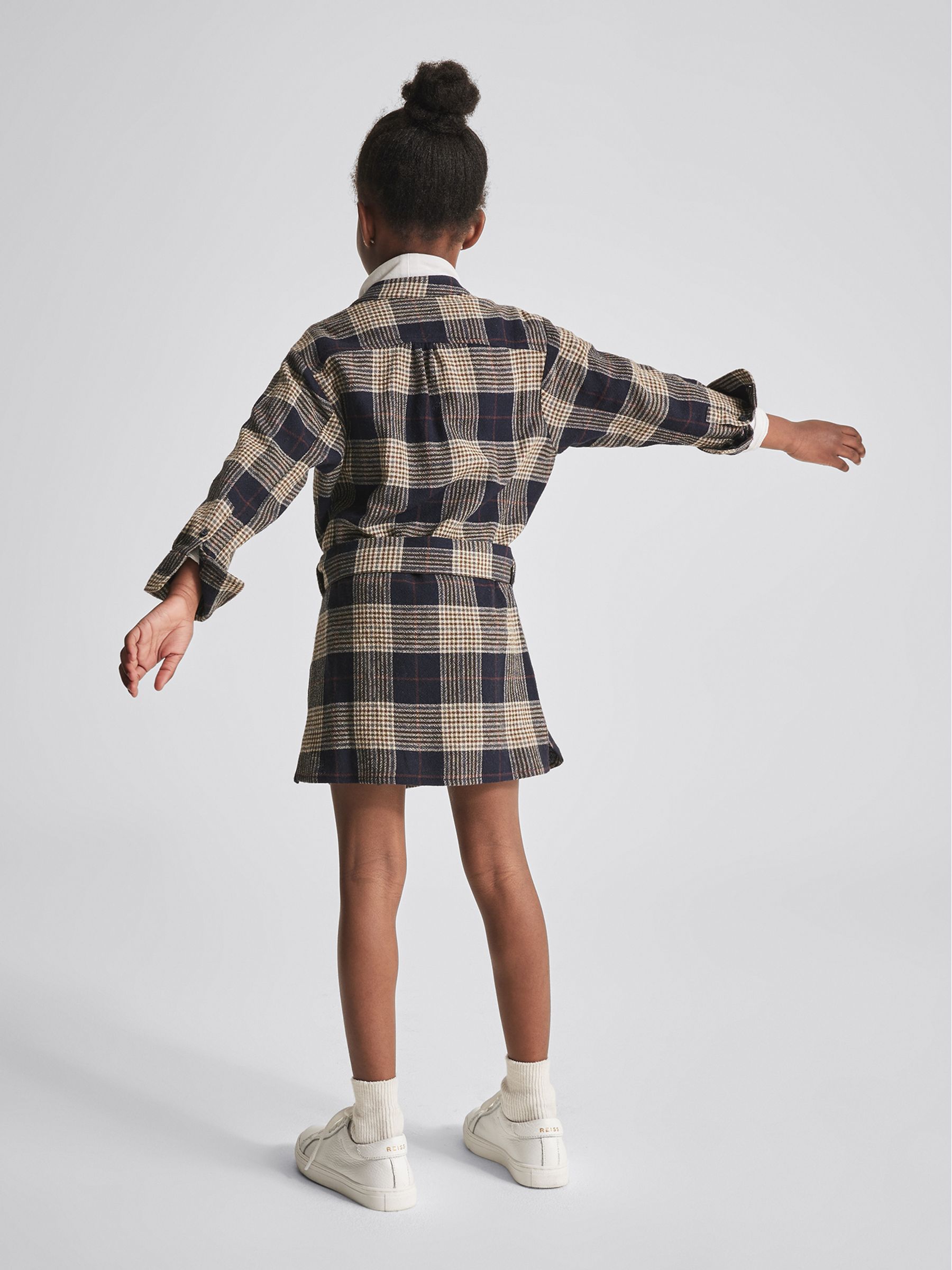 Checked Wool Blend Dress in Navy - Image 5 of 6