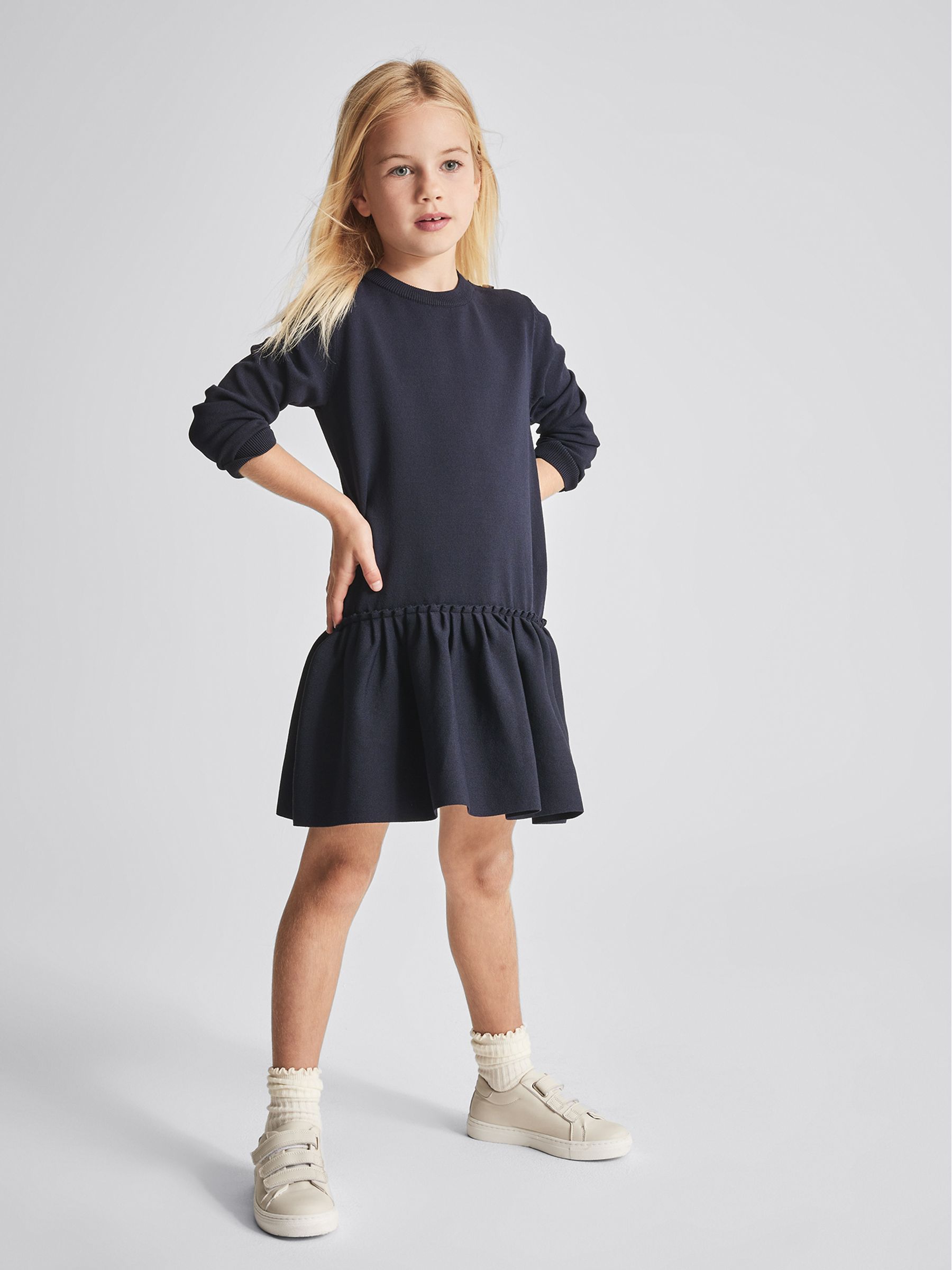 Button Detail Mini Dress in Navy - Image 1 of 6