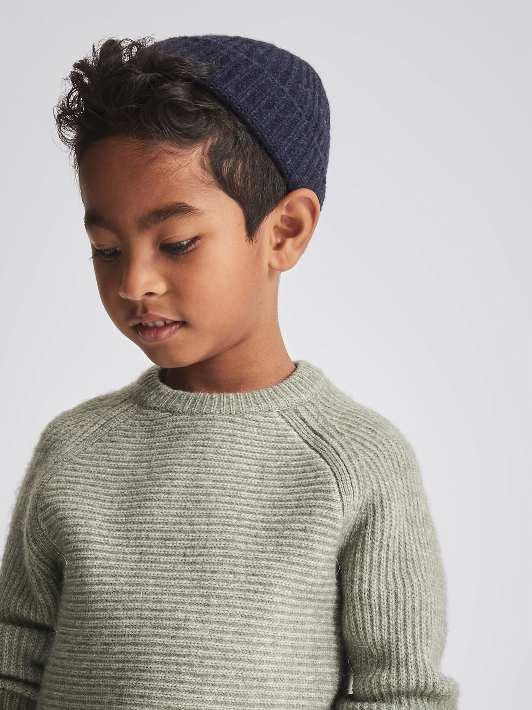 Lambswool Beanie in Navy - Image 3 of 6