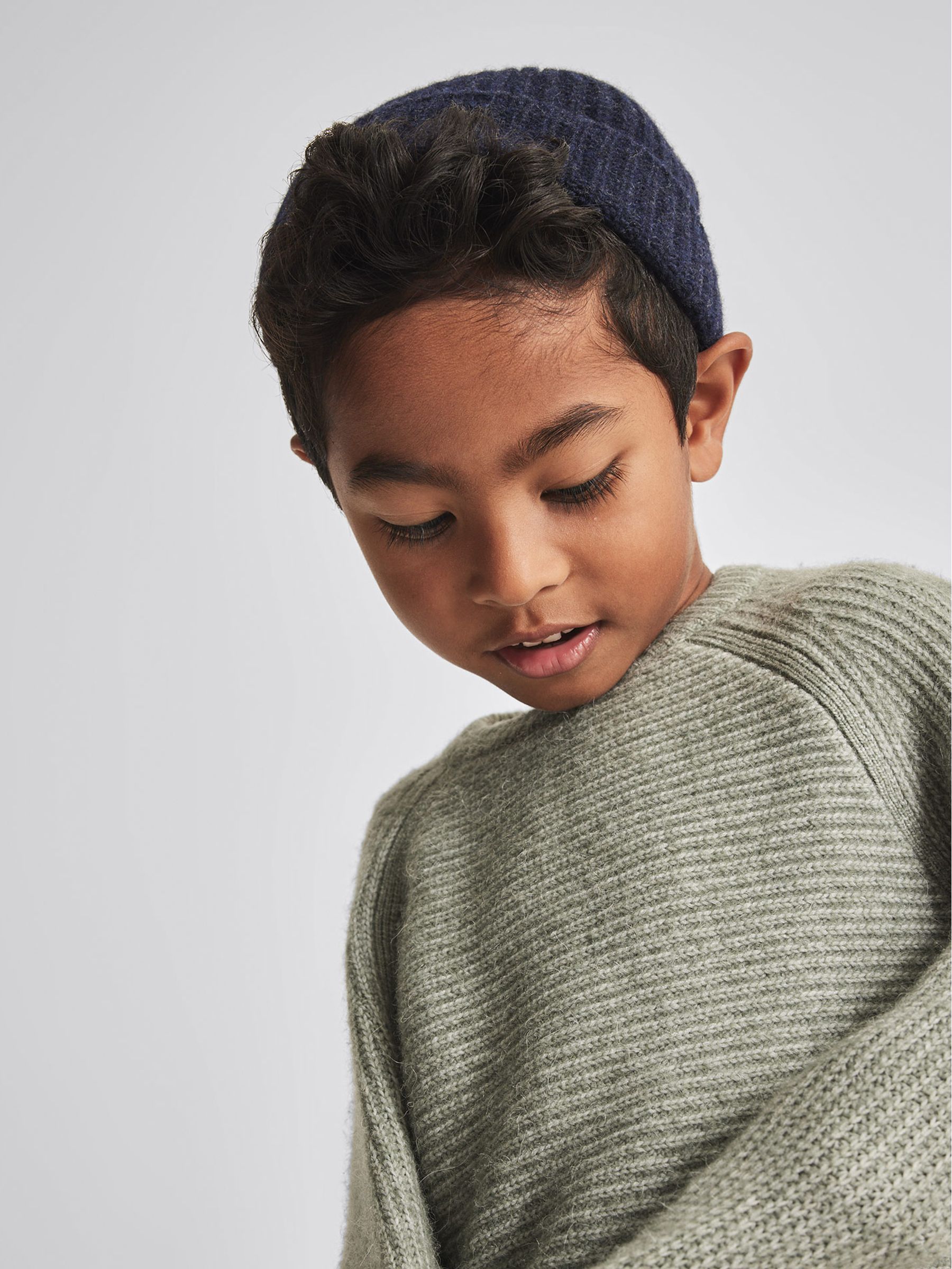 Lambswool Beanie in Navy - Image 4 of 6