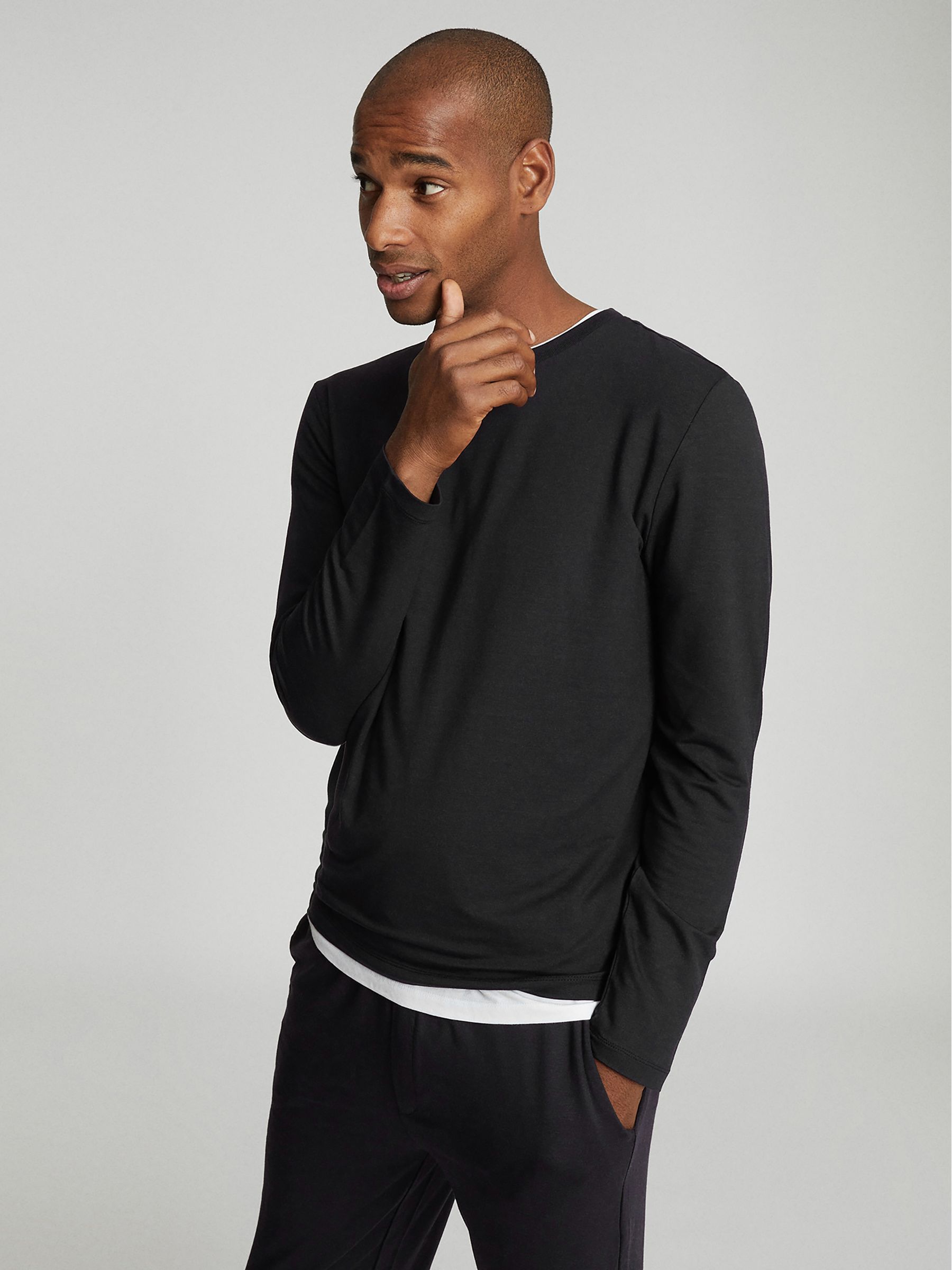 Crew Neck Jersey Top in Charcoal - Image 3 of 5