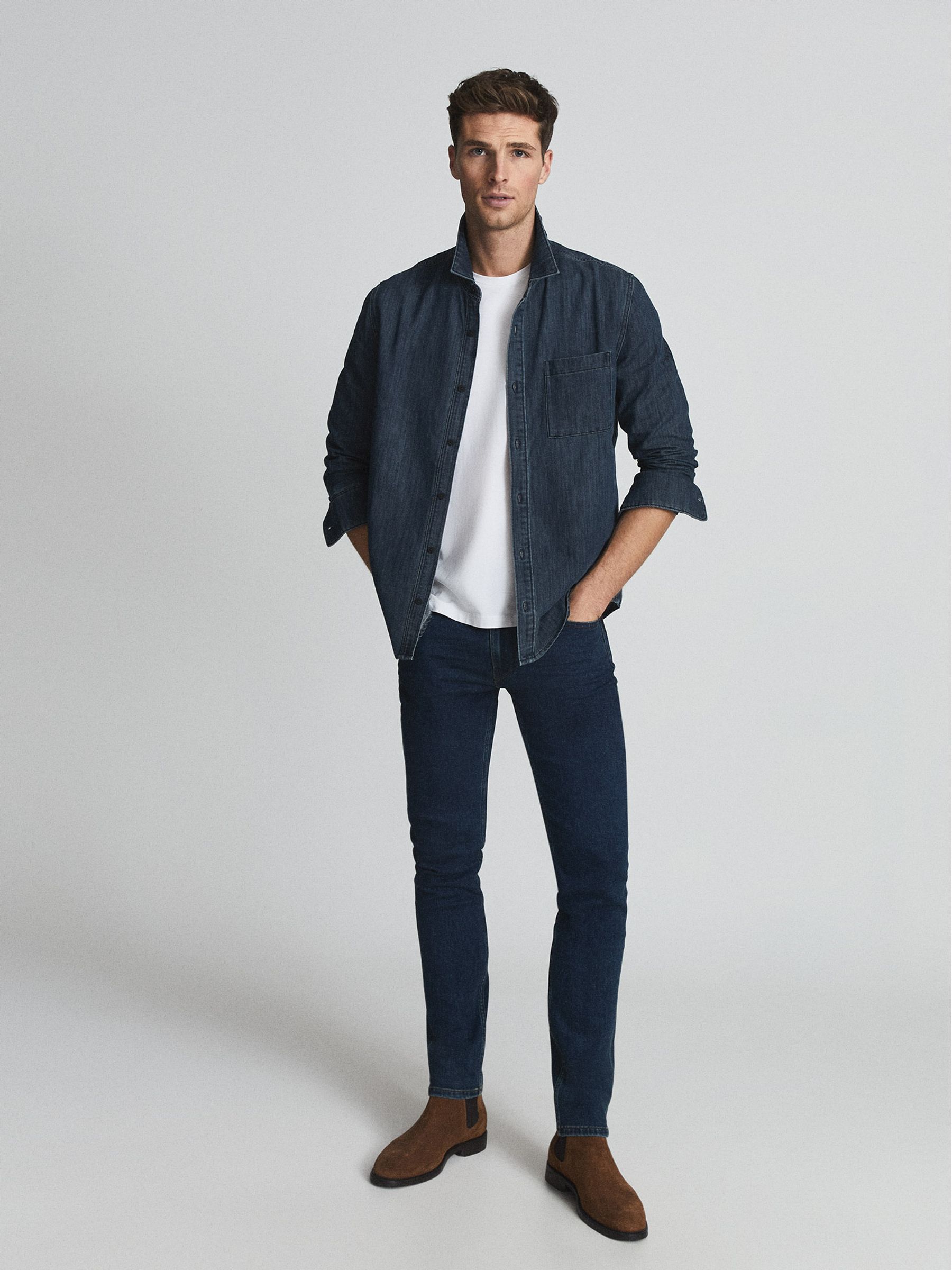 Reiss Paige Denim Shirt in Dark Indigo REISS