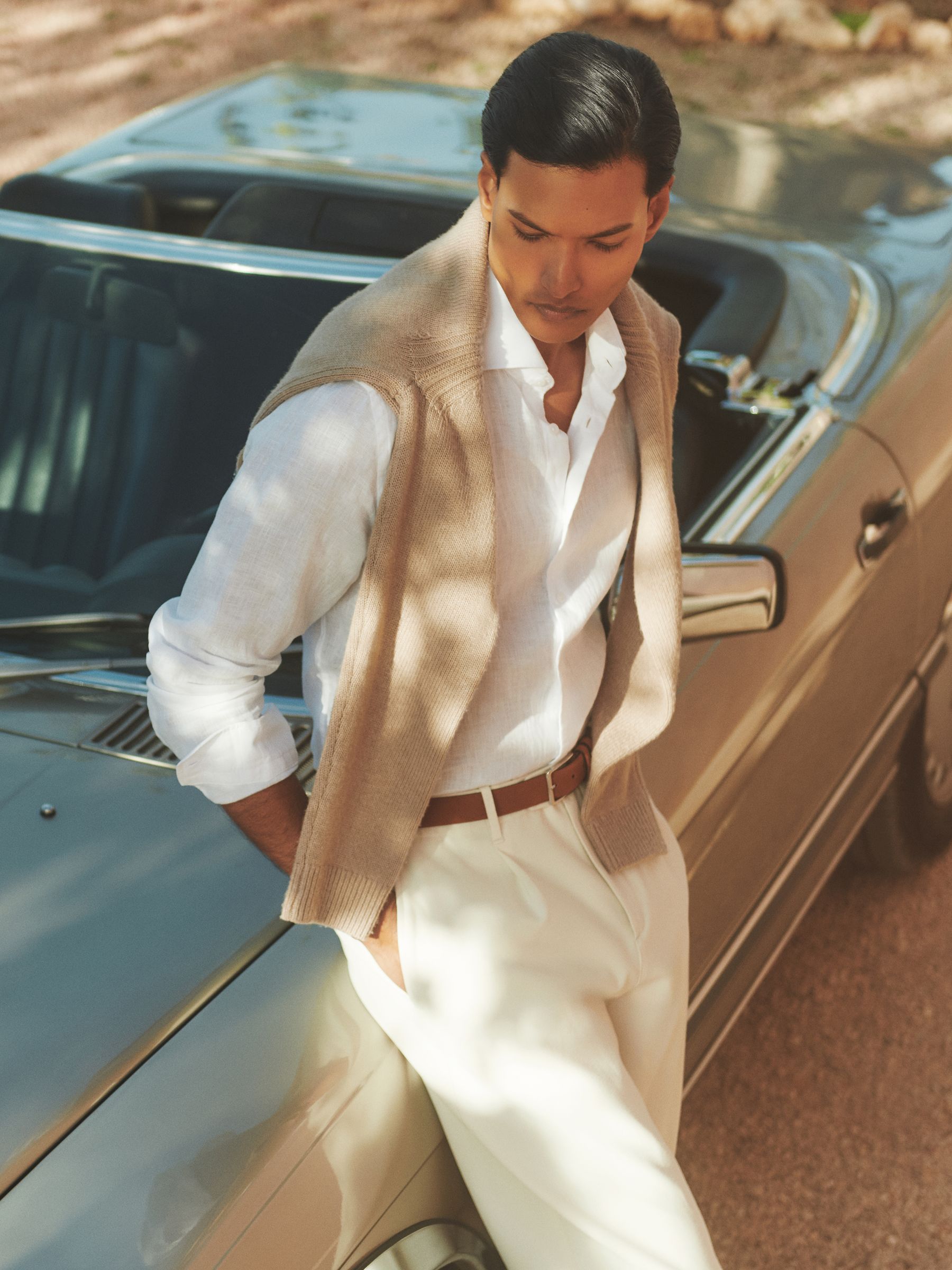 Linen Striped Cutaway-Collar Shirt in White - Image 1 of 8
