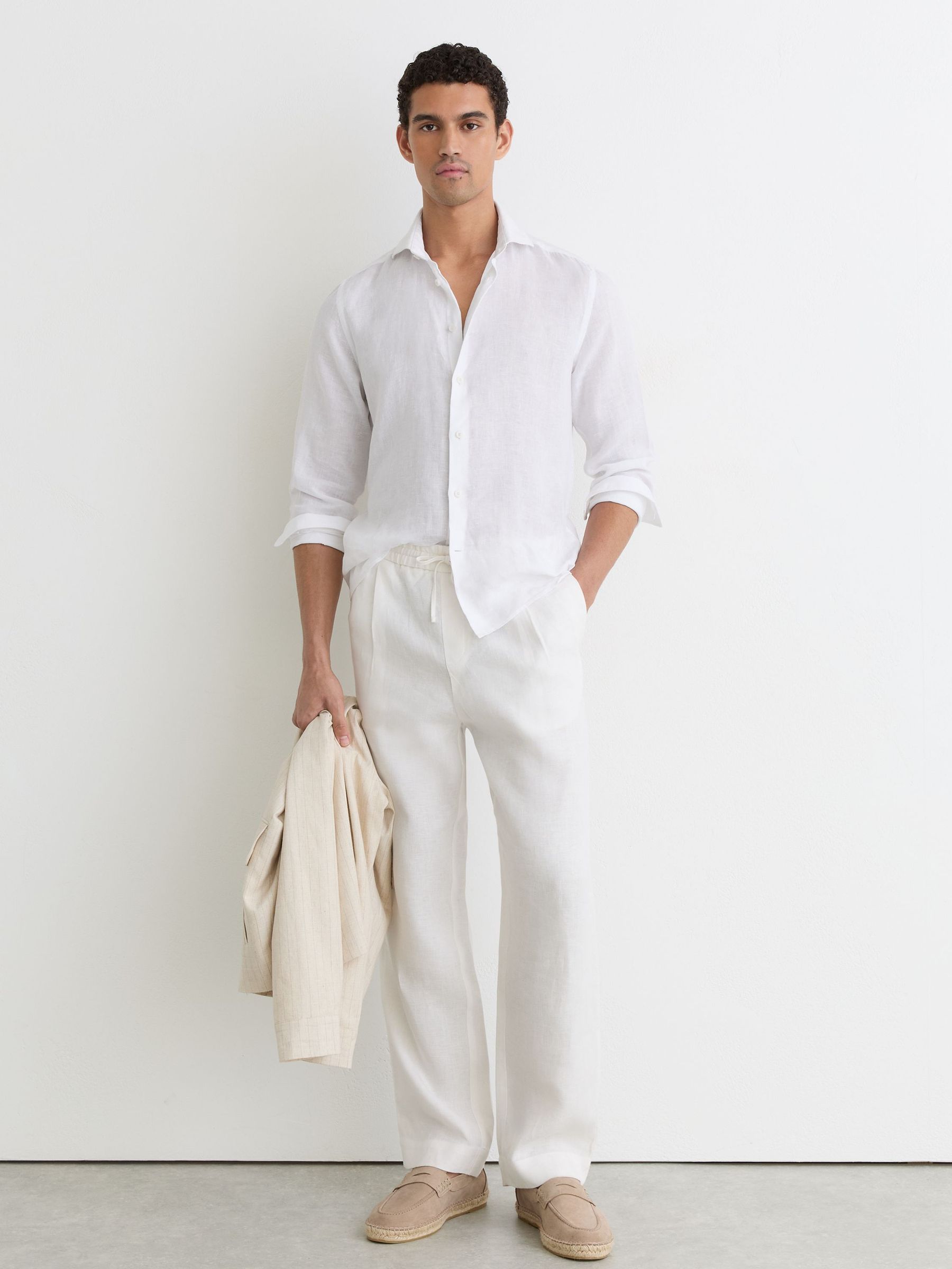 Linen Cutaway-Collar Regular-Fit Shirt in White - image 5