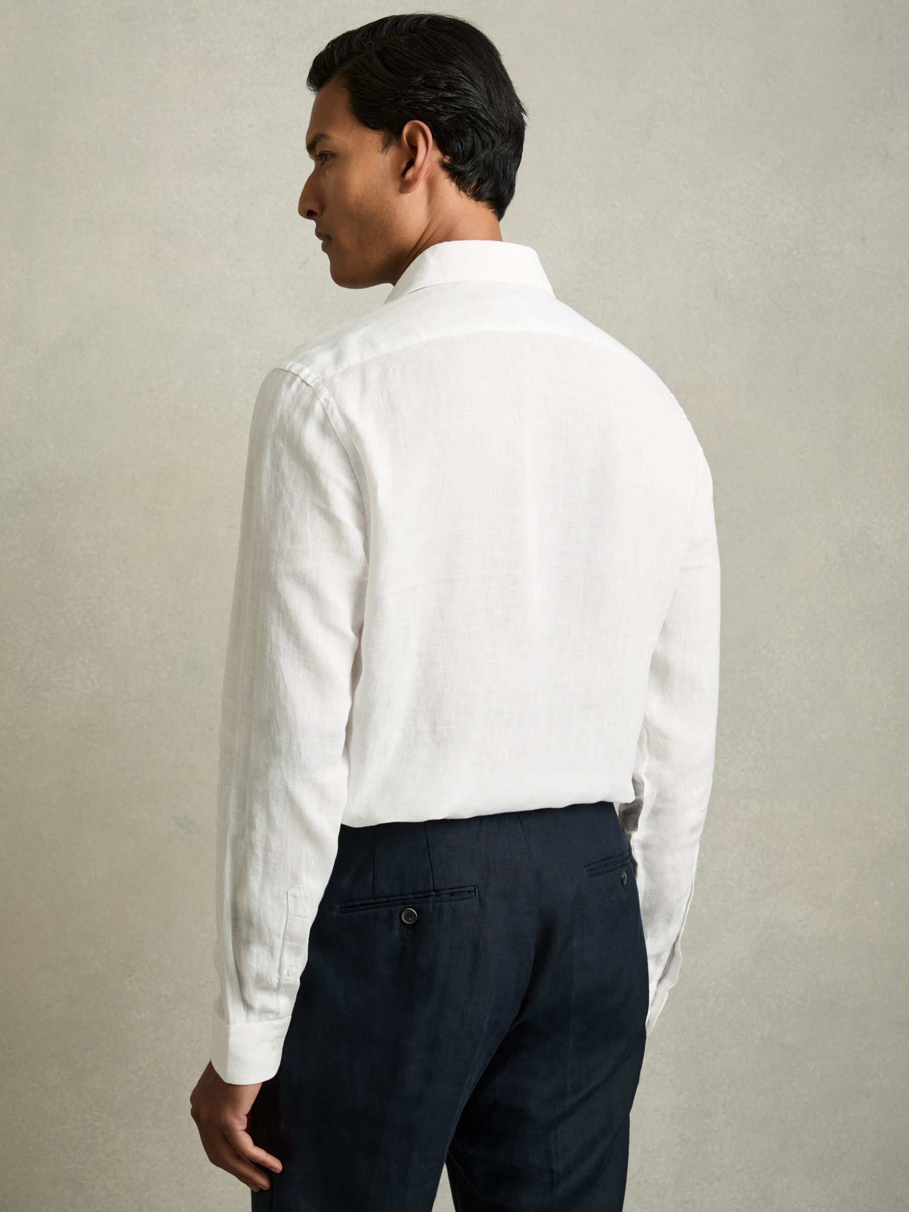 Linen Striped Cutaway-Collar Shirt in White - Image 4 of 8