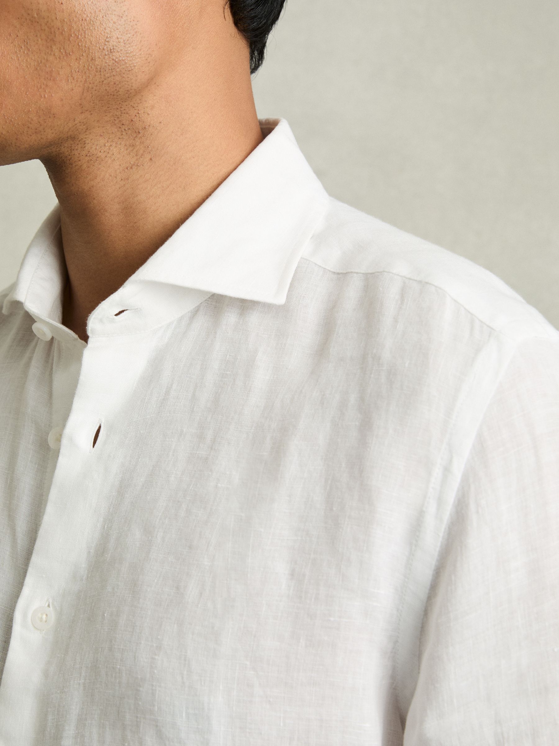 Linen Striped Cutaway-Collar Shirt in White - Image 5 of 8