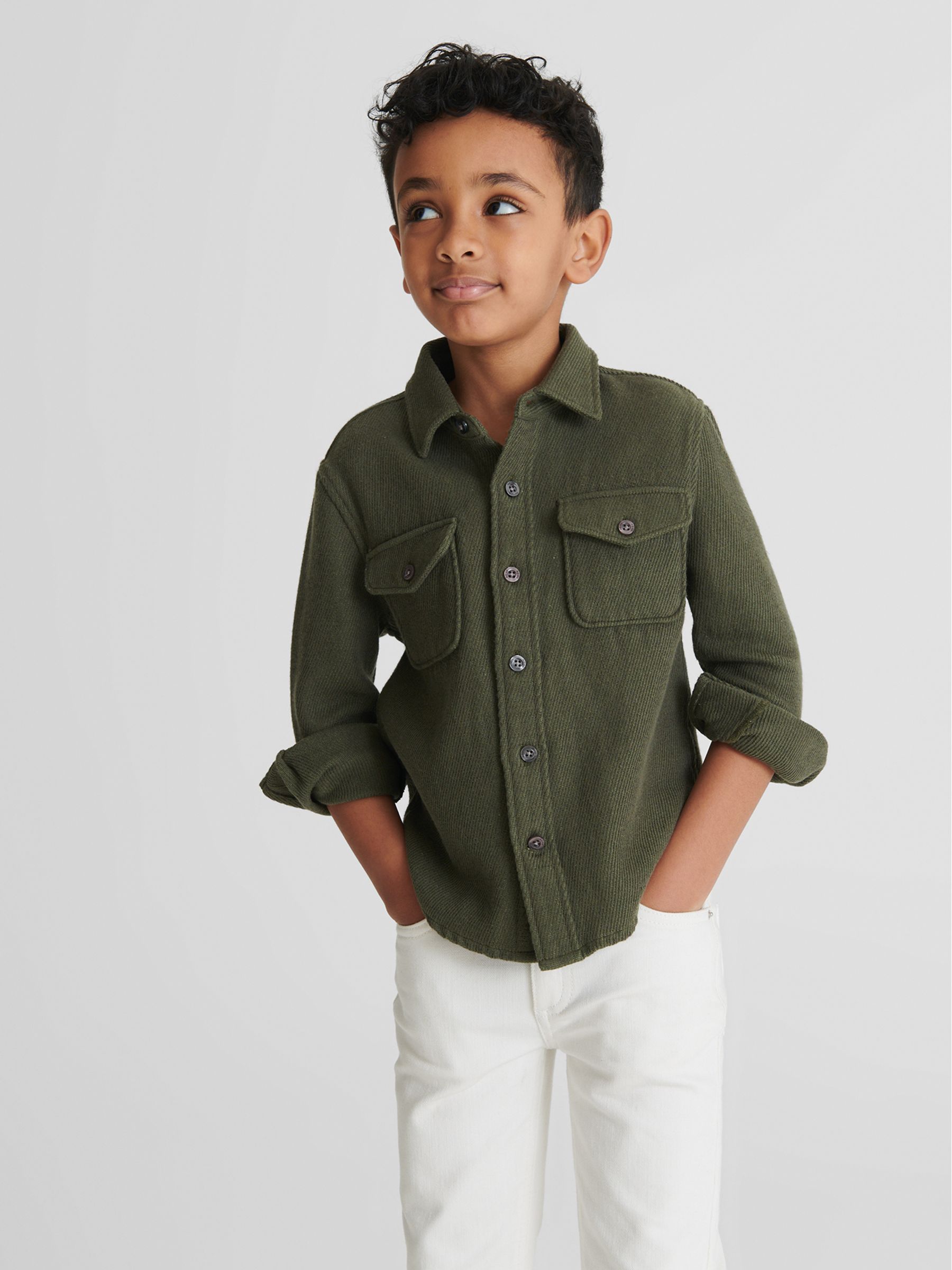 Casual Twill Overshirt in Khaki - Image 1 of 6