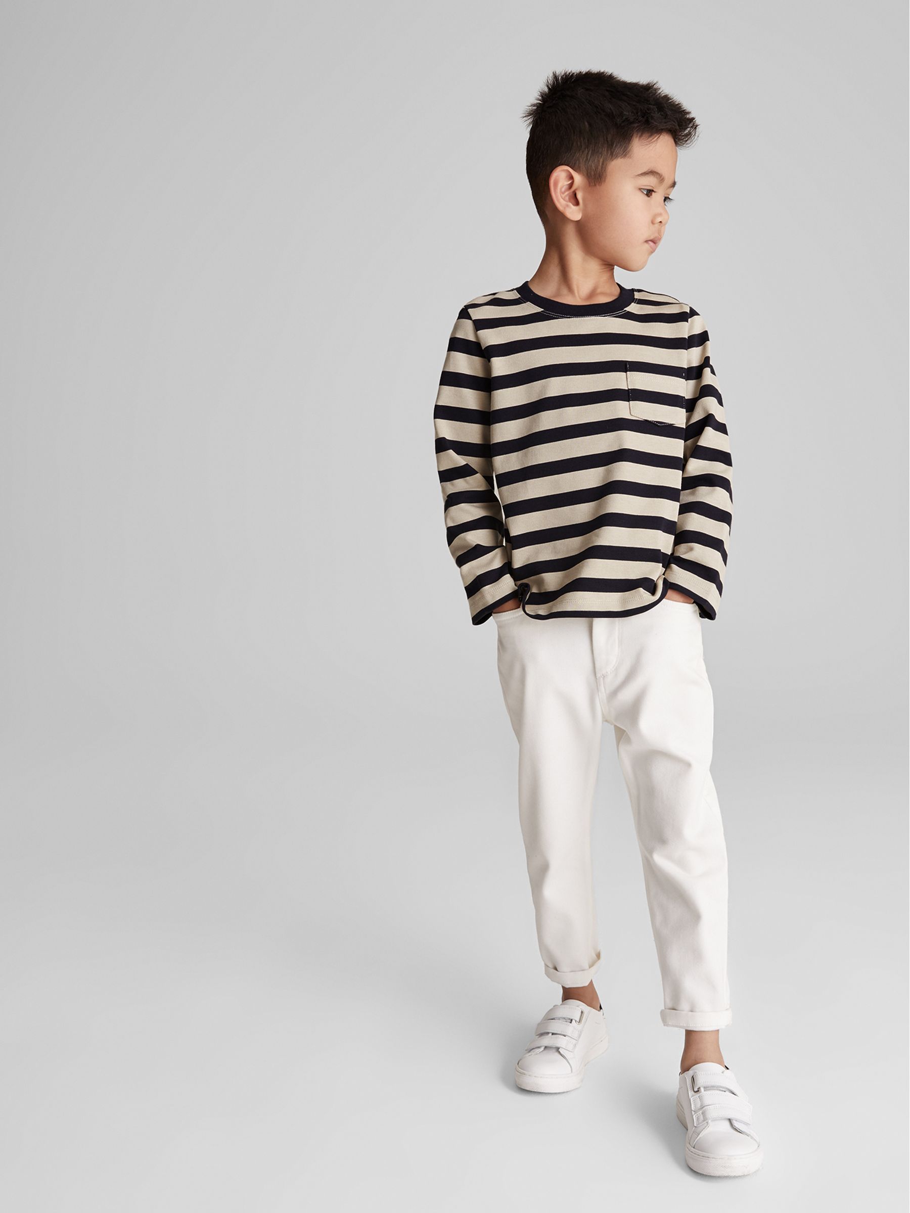 Stripe Crew Neck Jersey in Navy/Stone - Image 1 of 6