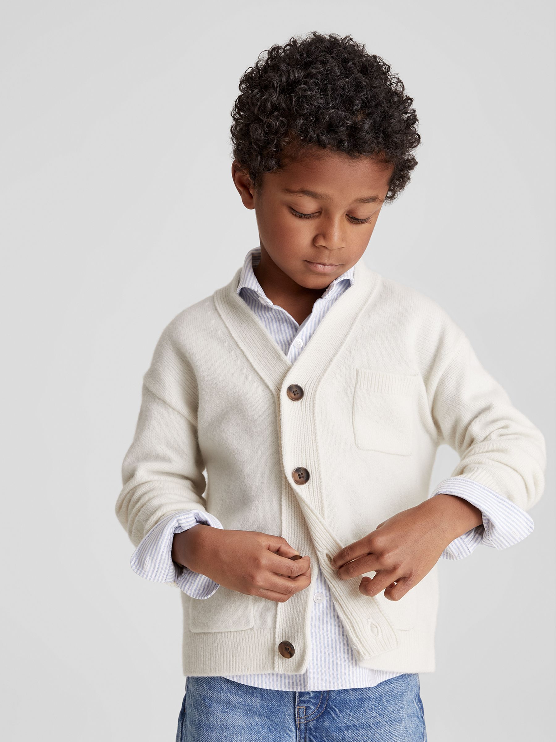 100% Merino Wool Cardigan in Ecru - Image 1 of 5