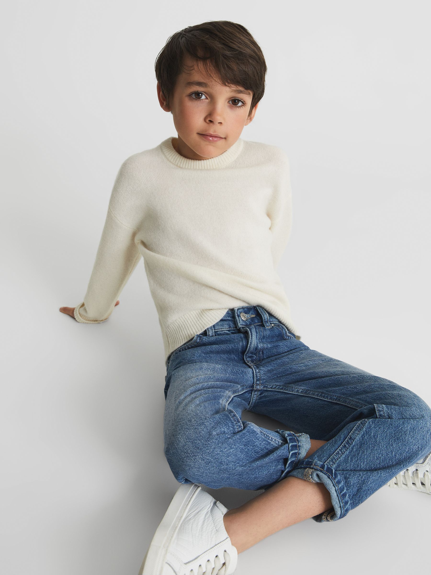 100% Merino Wool Crew Neck Jumper in Ecru - Image 3 of 5