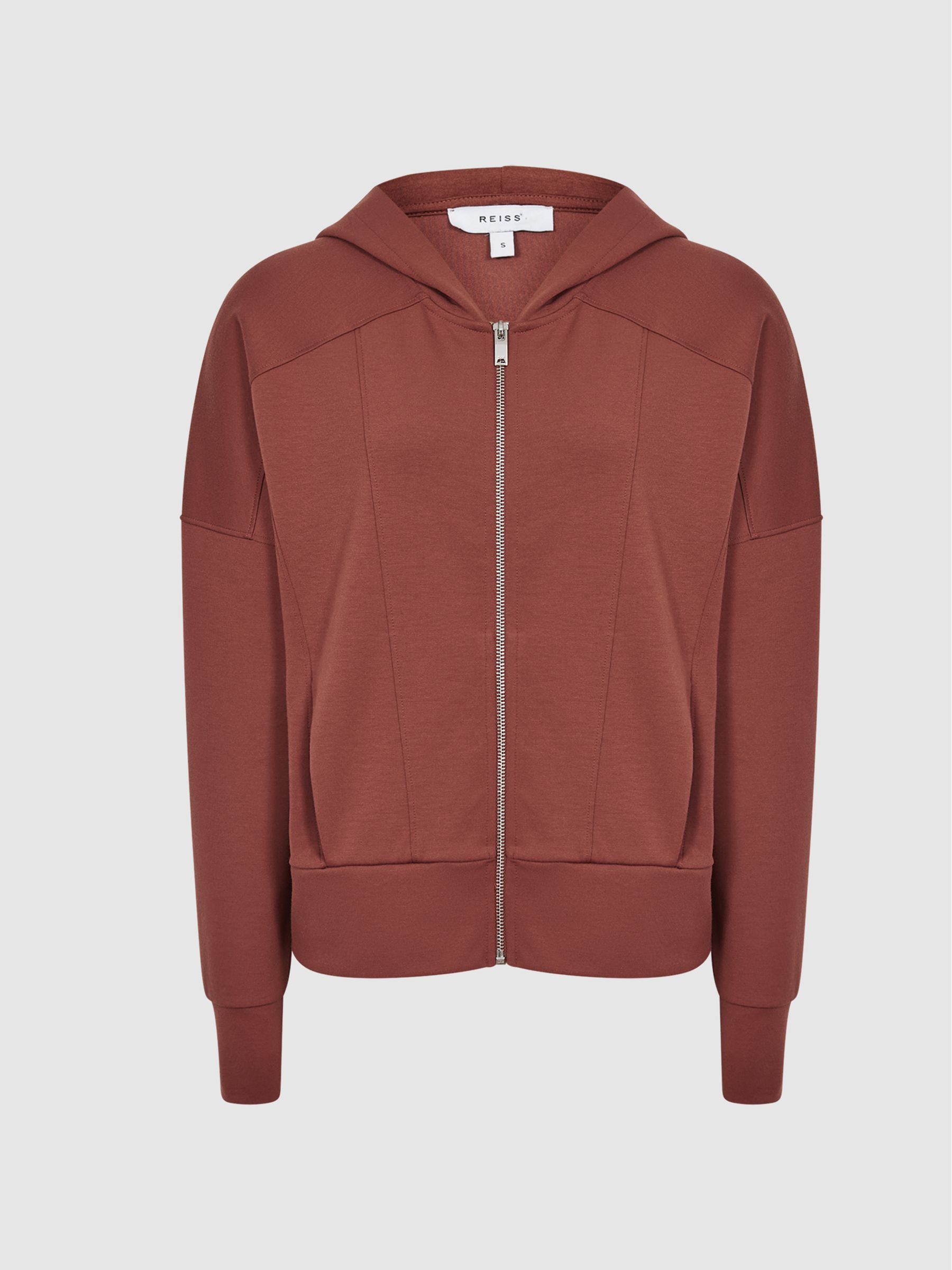Technical Jersey Zipped Hoodie in Rust - Image 2 of 6