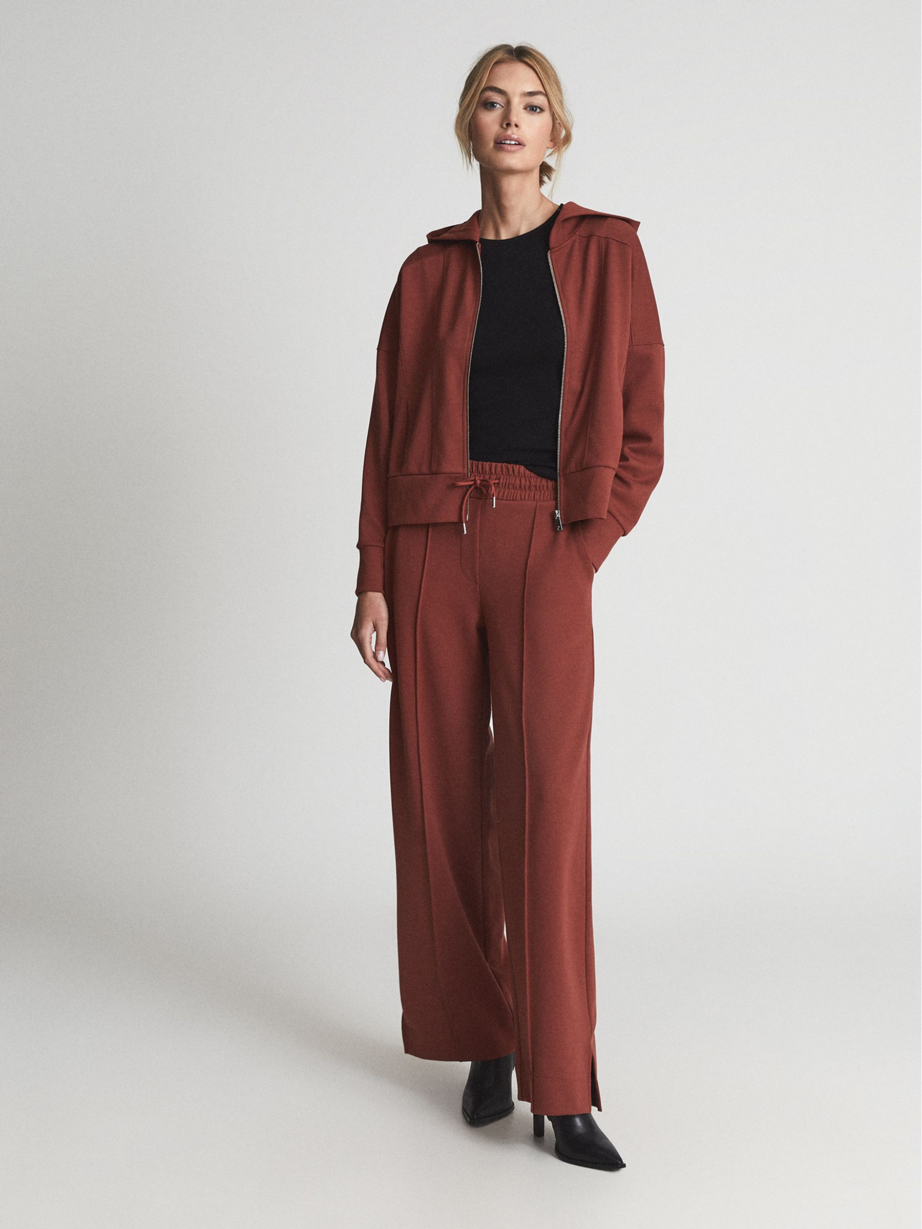 Technical Jersey Zipped Hoodie in Rust - Image 3 of 6