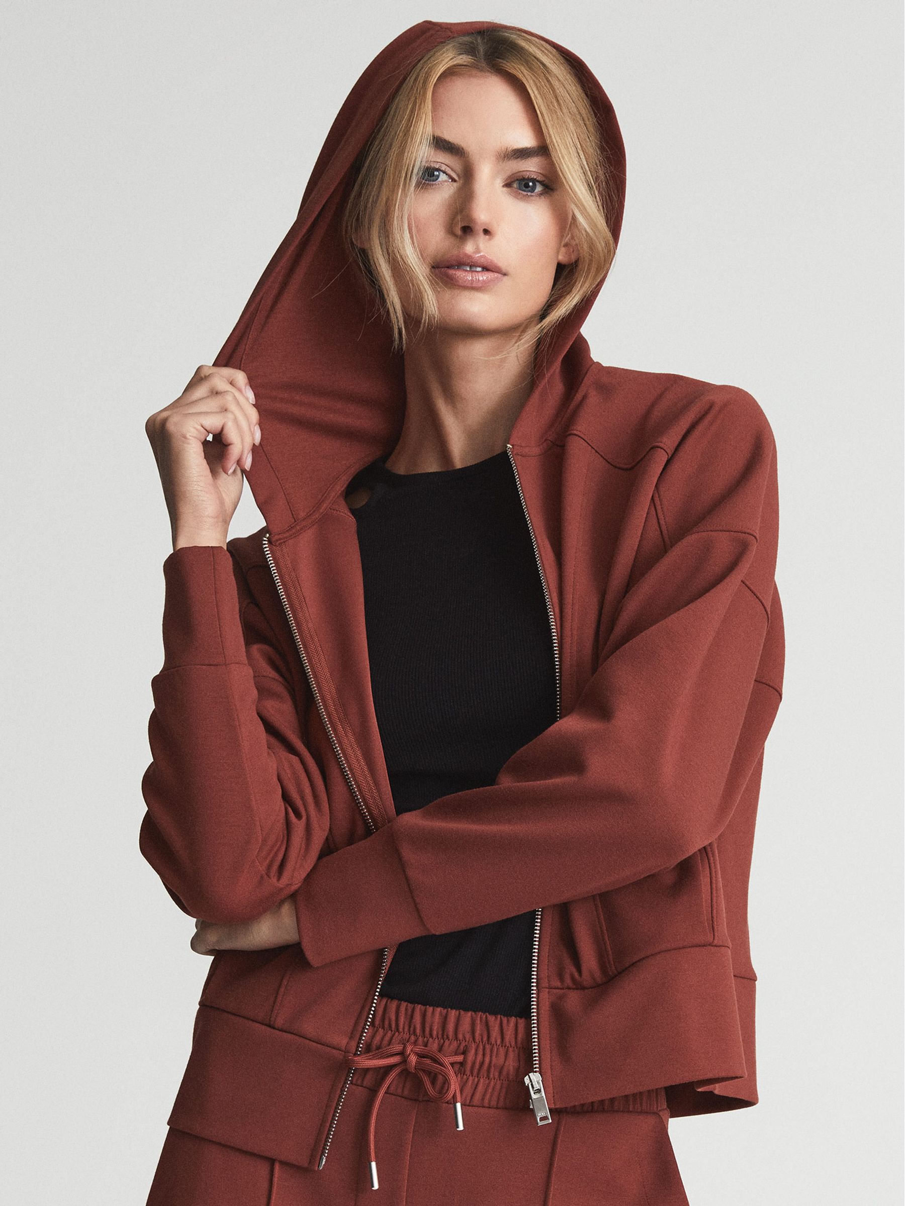 Technical Jersey Zipped Hoodie in Rust - Image 6 of 6