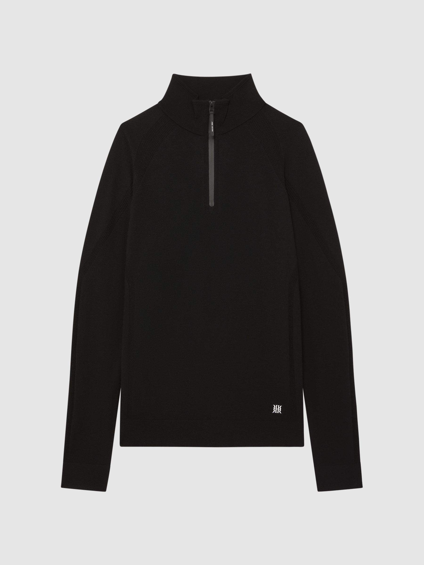 Golf Stretch Merino Zip Neck Jumper in Black - Image 2 of 7