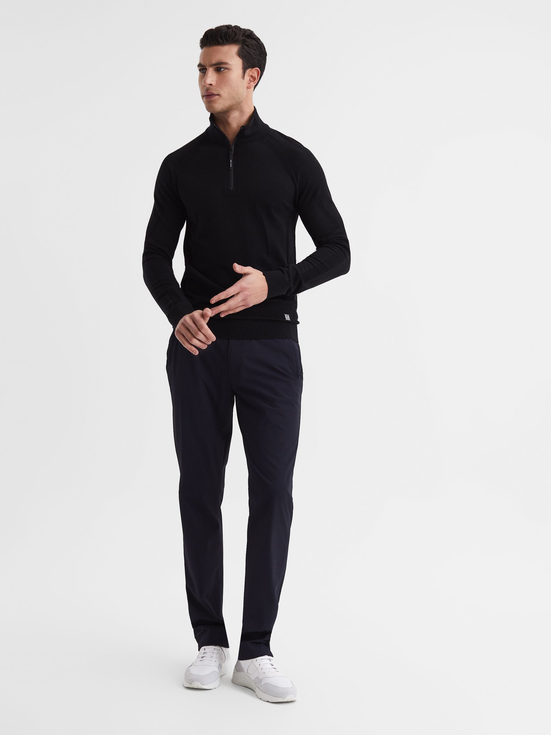 Golf Stretch Merino Zip Neck Jumper in Black - Image 3 of 7