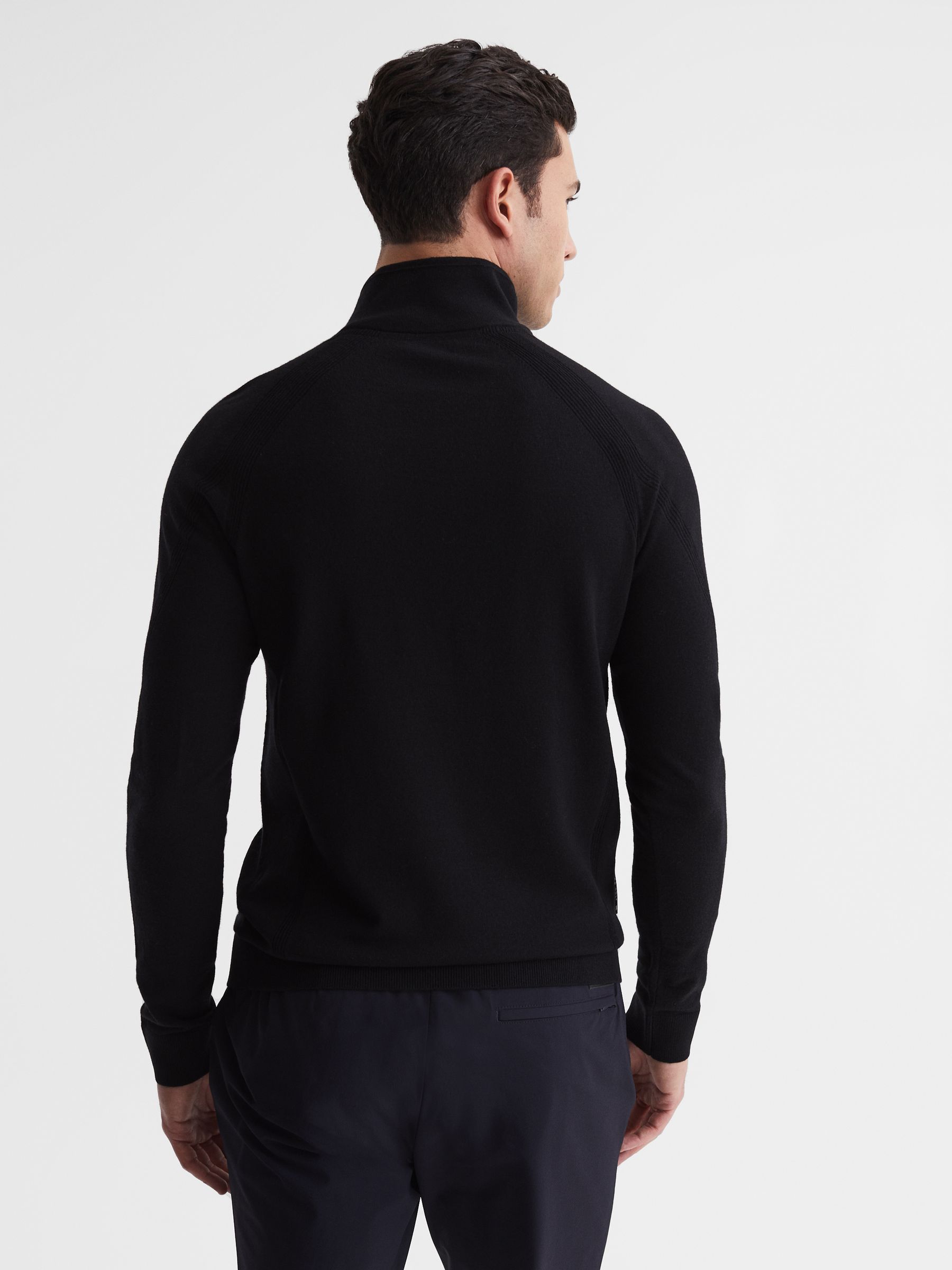 Golf Stretch Merino Zip Neck Jumper in Black - Image 5 of 7