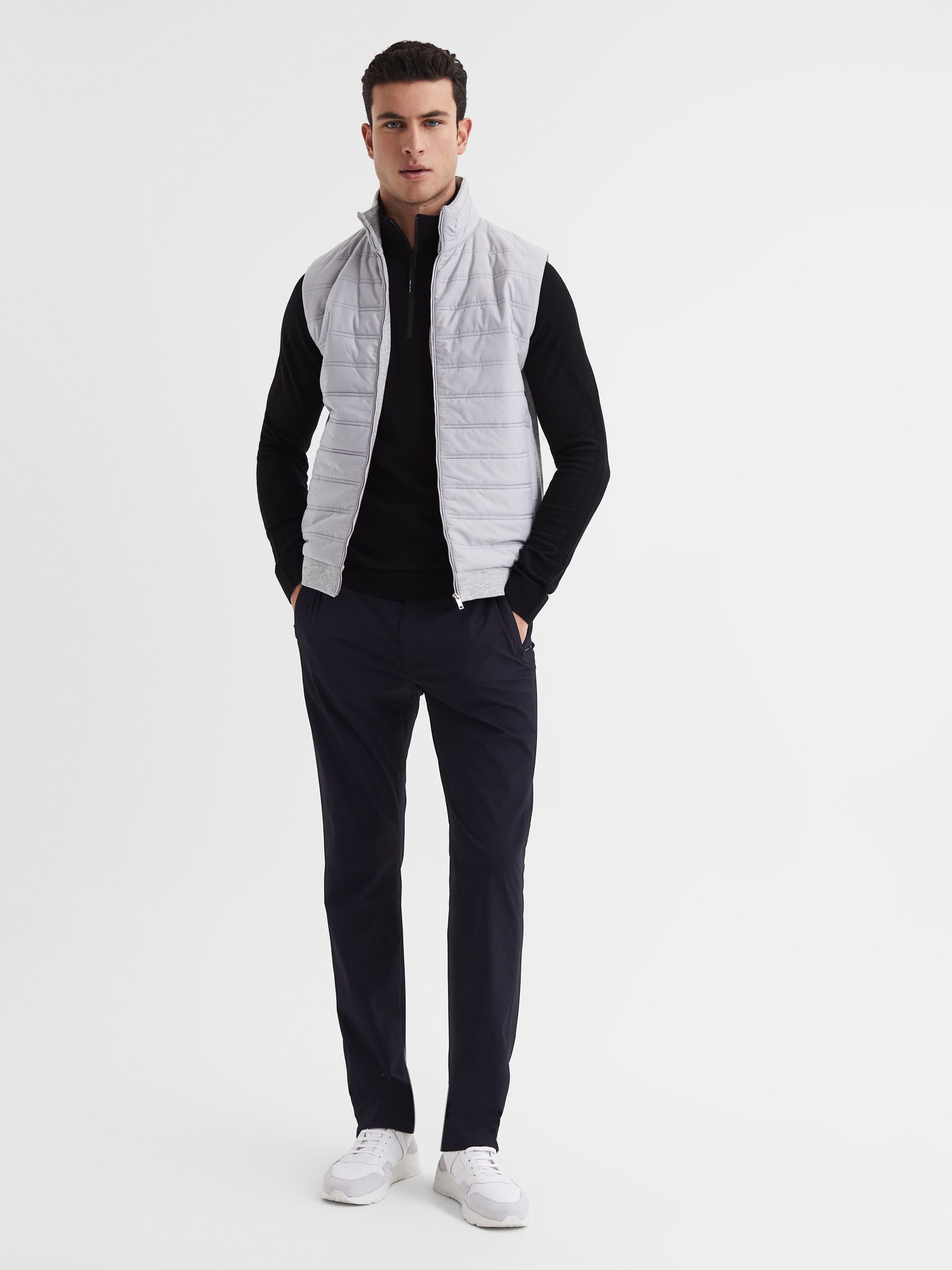 Golf Stretch Merino Zip Neck Jumper in Black - Image 6 of 7