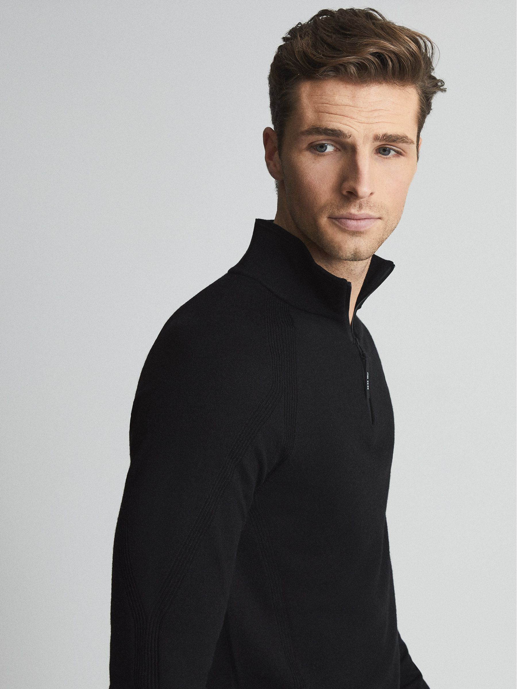 Golf Stretch Merino Zip Neck Jumper in Black - Image 7 of 7