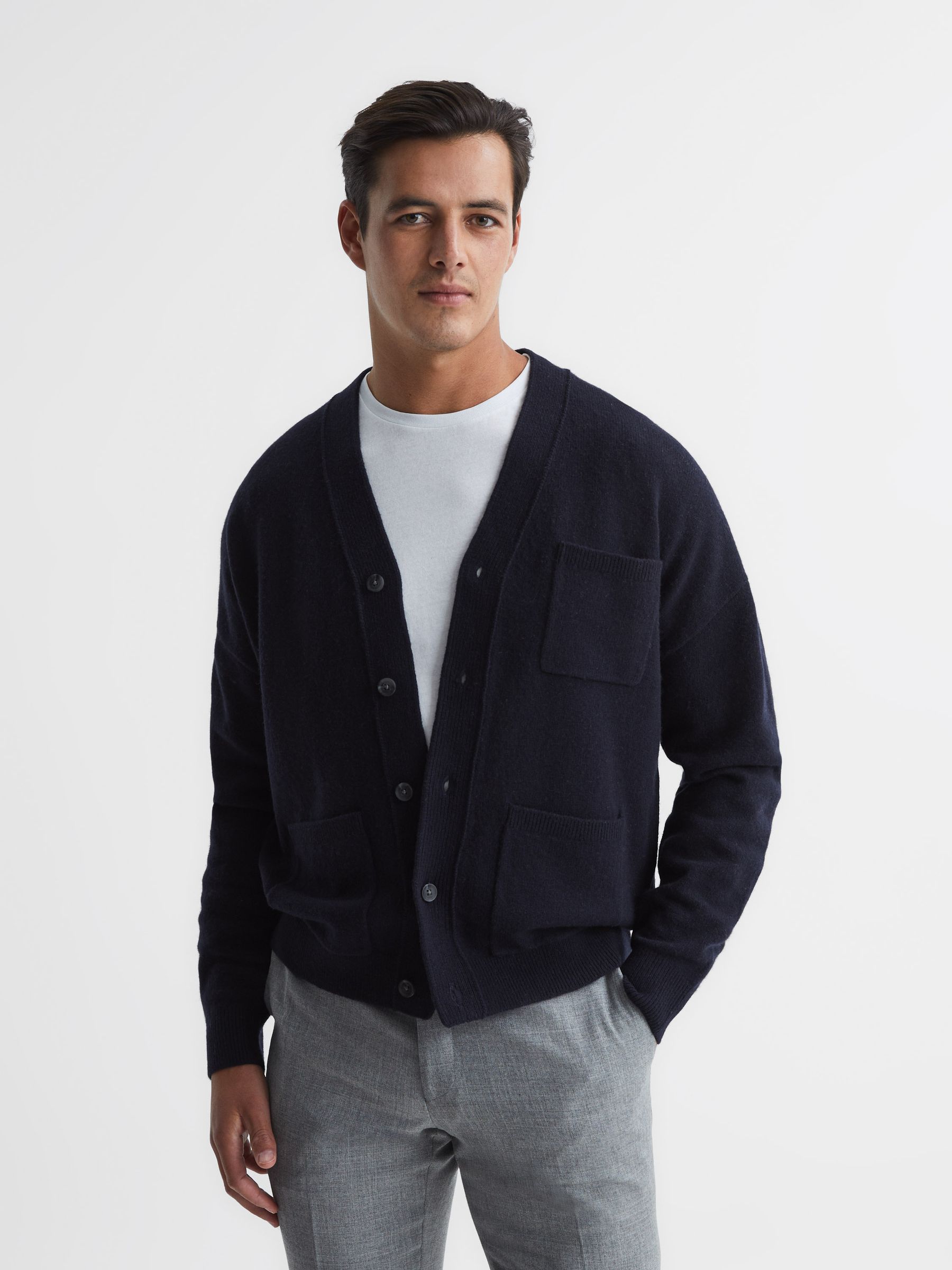 Merino Wool Cardigan in Navy - Image 1 of 1