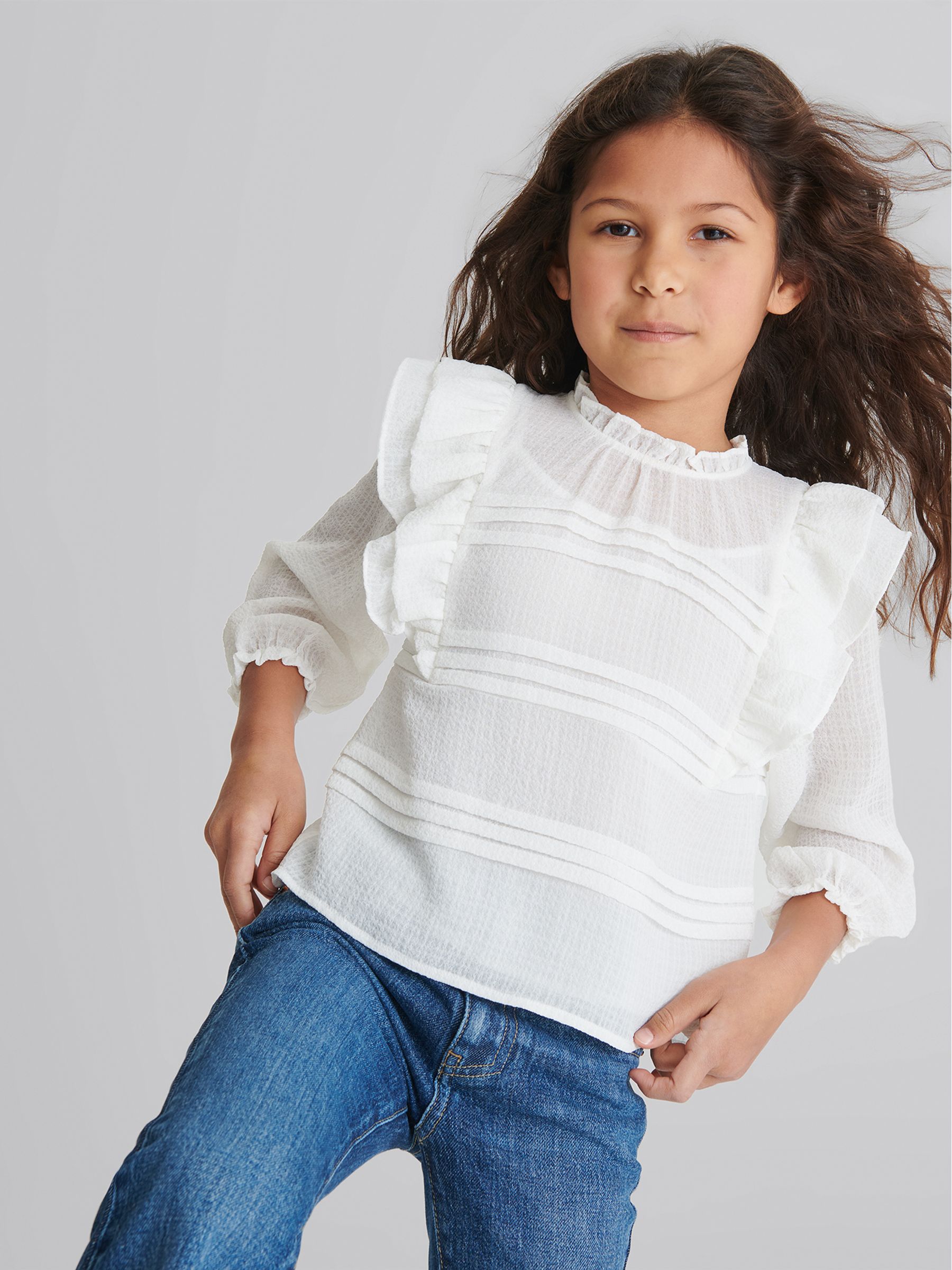 Ruffle Shoulder Blouse in White - Image 1 of 5
