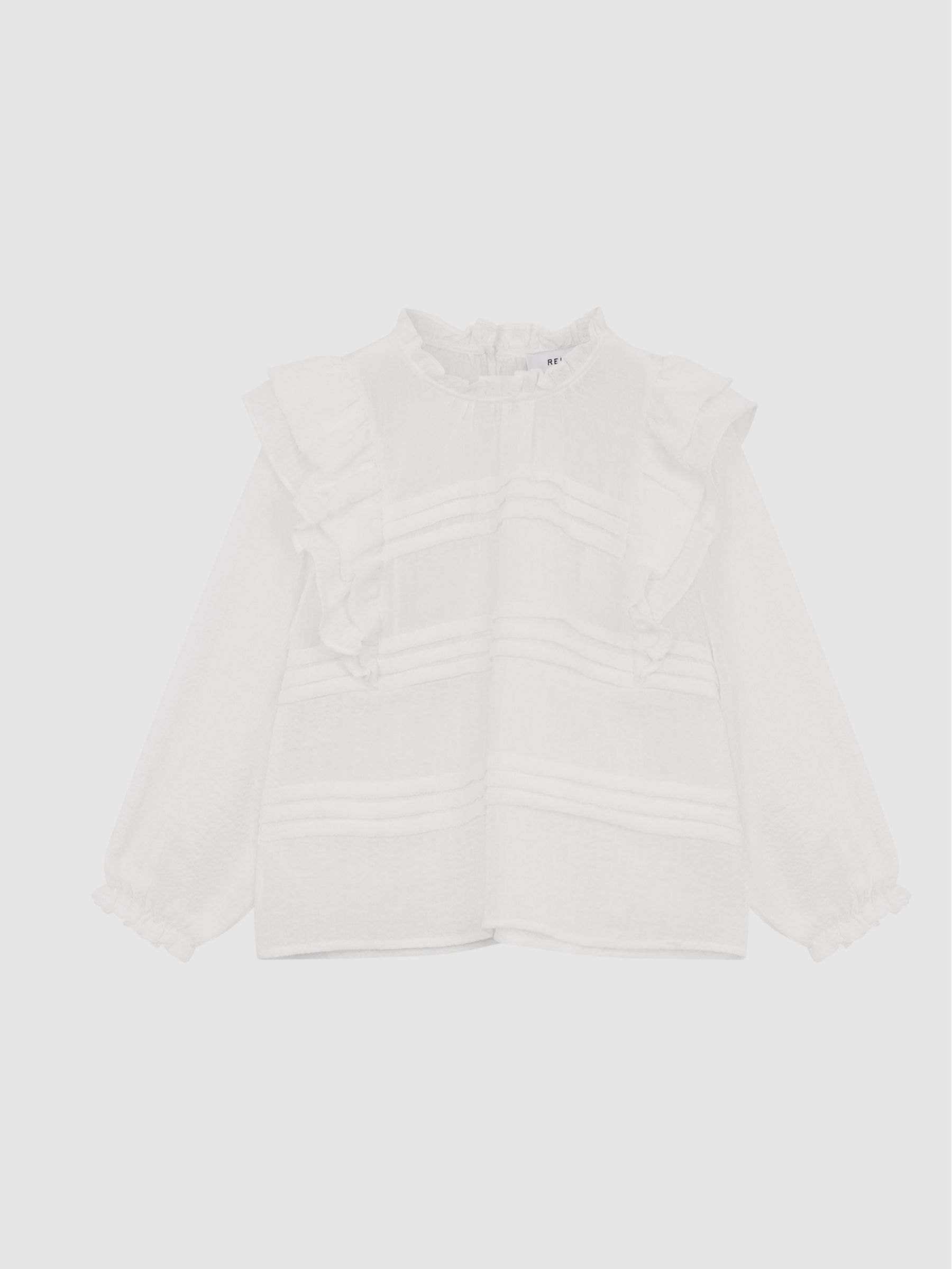 Ruffle Shoulder Blouse in White - Image 2 of 5