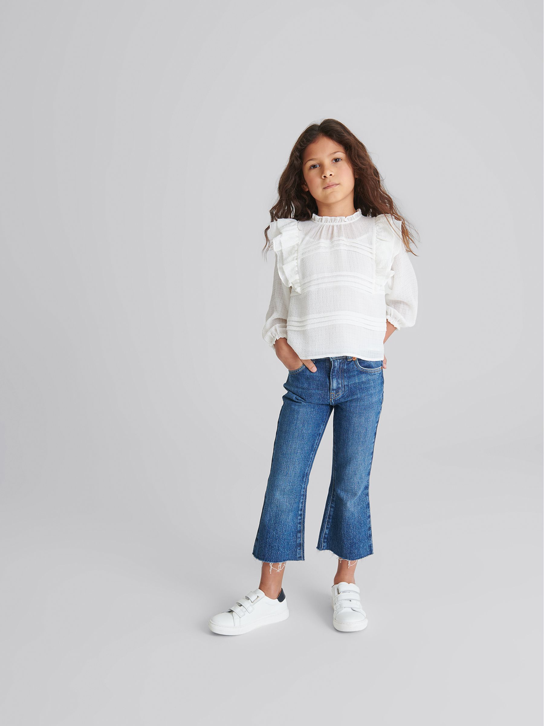 Ruffle Shoulder Blouse in White - Image 3 of 5