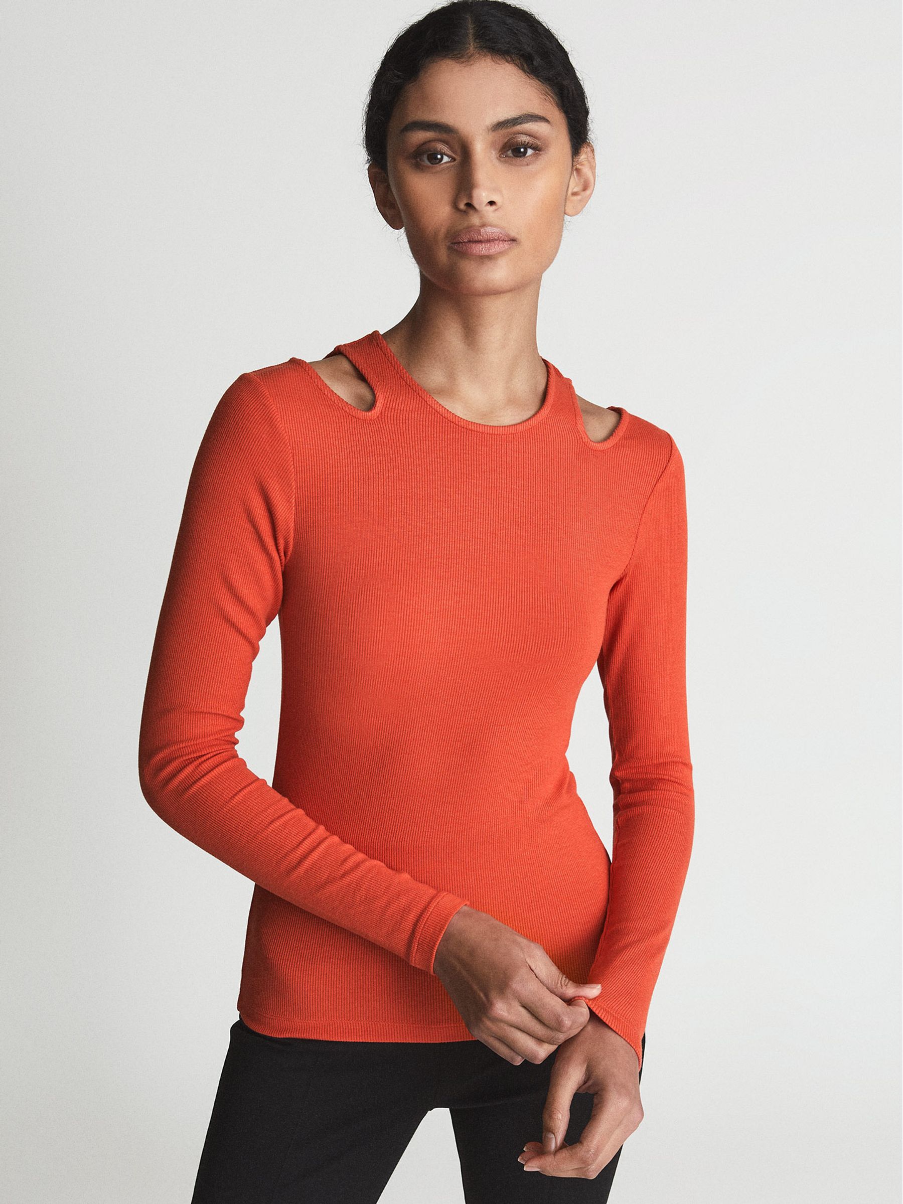 Cut Out Jersey Top in Orange - Image 1 of 6 Cut Out Jersey Top in Orange - Image 1 of 6