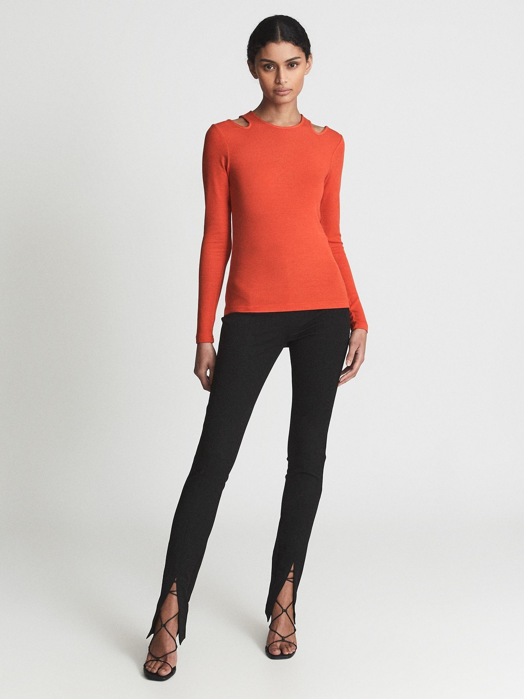 Cut Out Jersey Top in Orange - Image 3 of 6