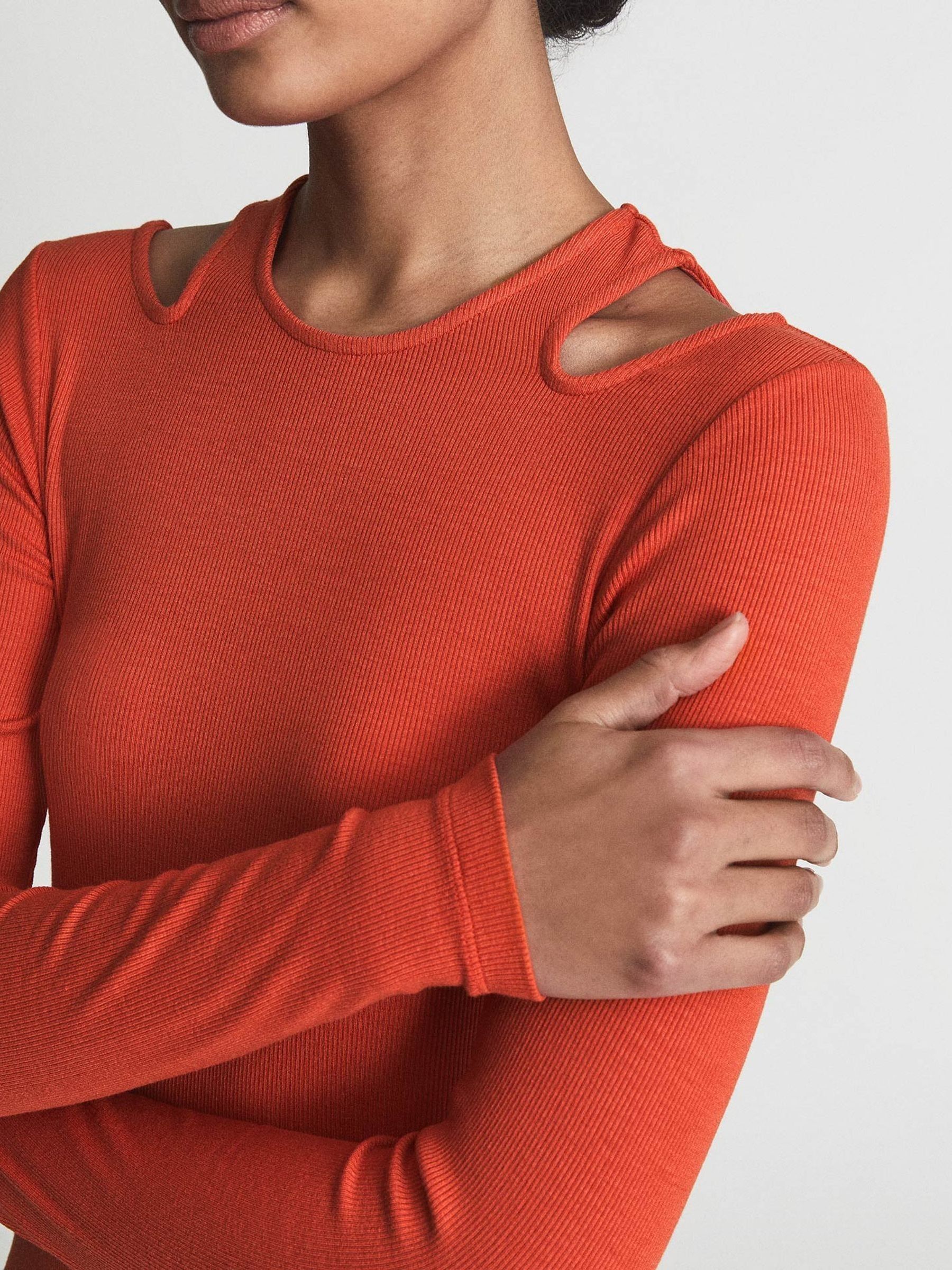 Cut Out Jersey Top in Orange - Image 4 of 6